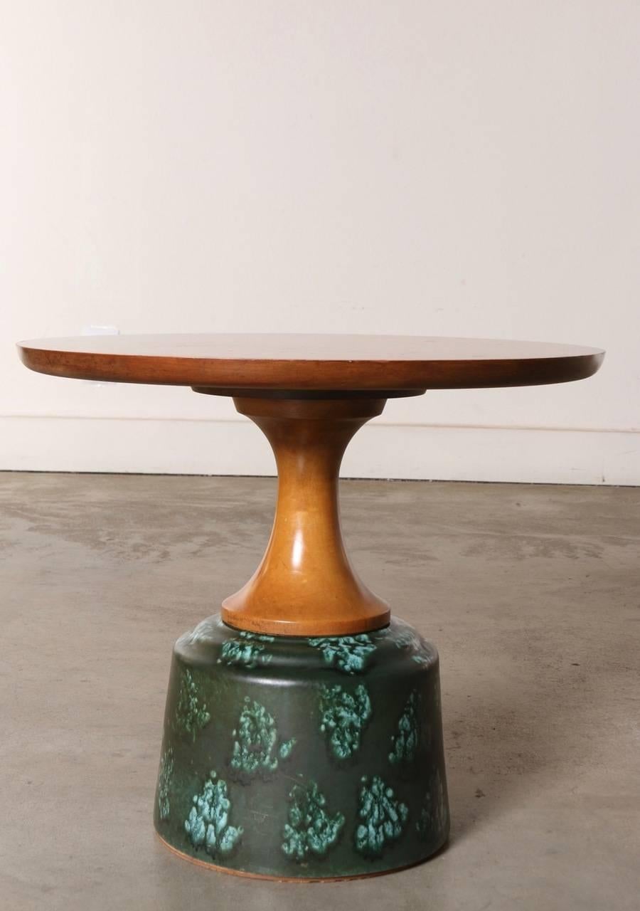 Mid-Century Modern Walnut and Porcelain Side Table By John Van Koert For Drexel, circa 1957