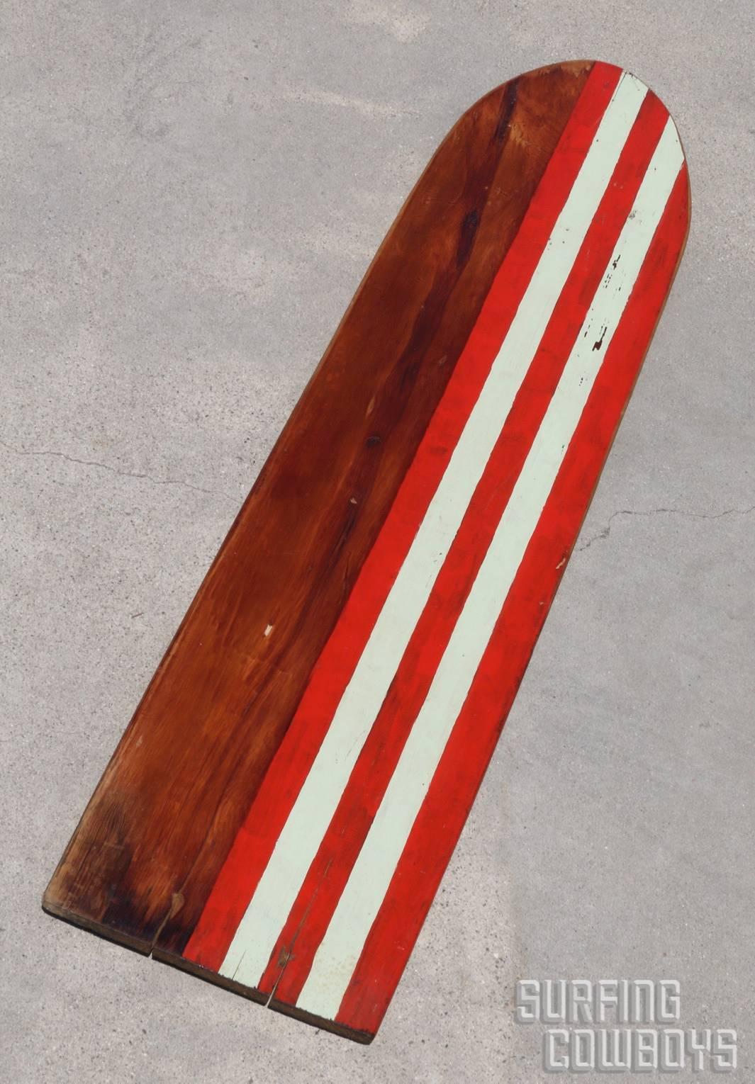 Mid-20th Century Wooden Surfboard with Stripes, All Original, Circa 1930s For Sale