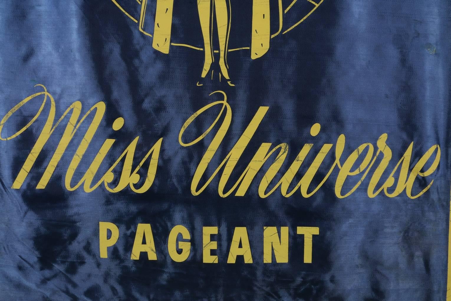 Mid-Century Modern Miss Universe Pageant Welcome Banner, All Original, circa 1952, Long Beach CA For Sale