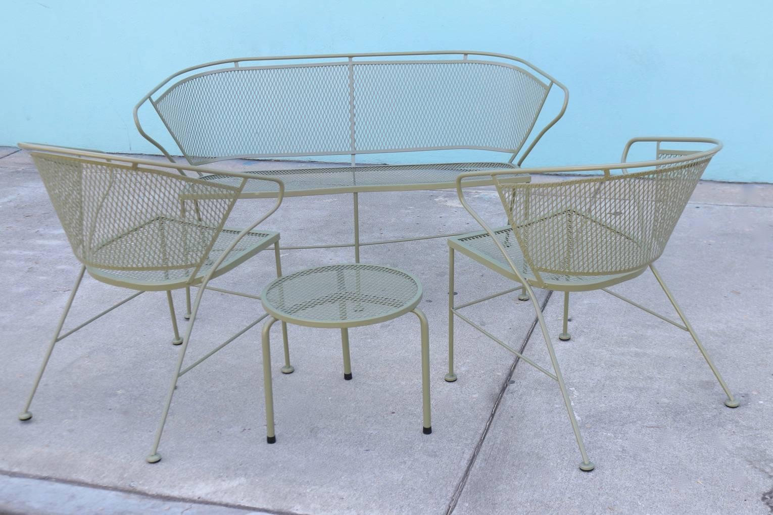 American Salterini Outdoor Patio Set of Two Chairs, Loveseat and Side Table, Refurbished