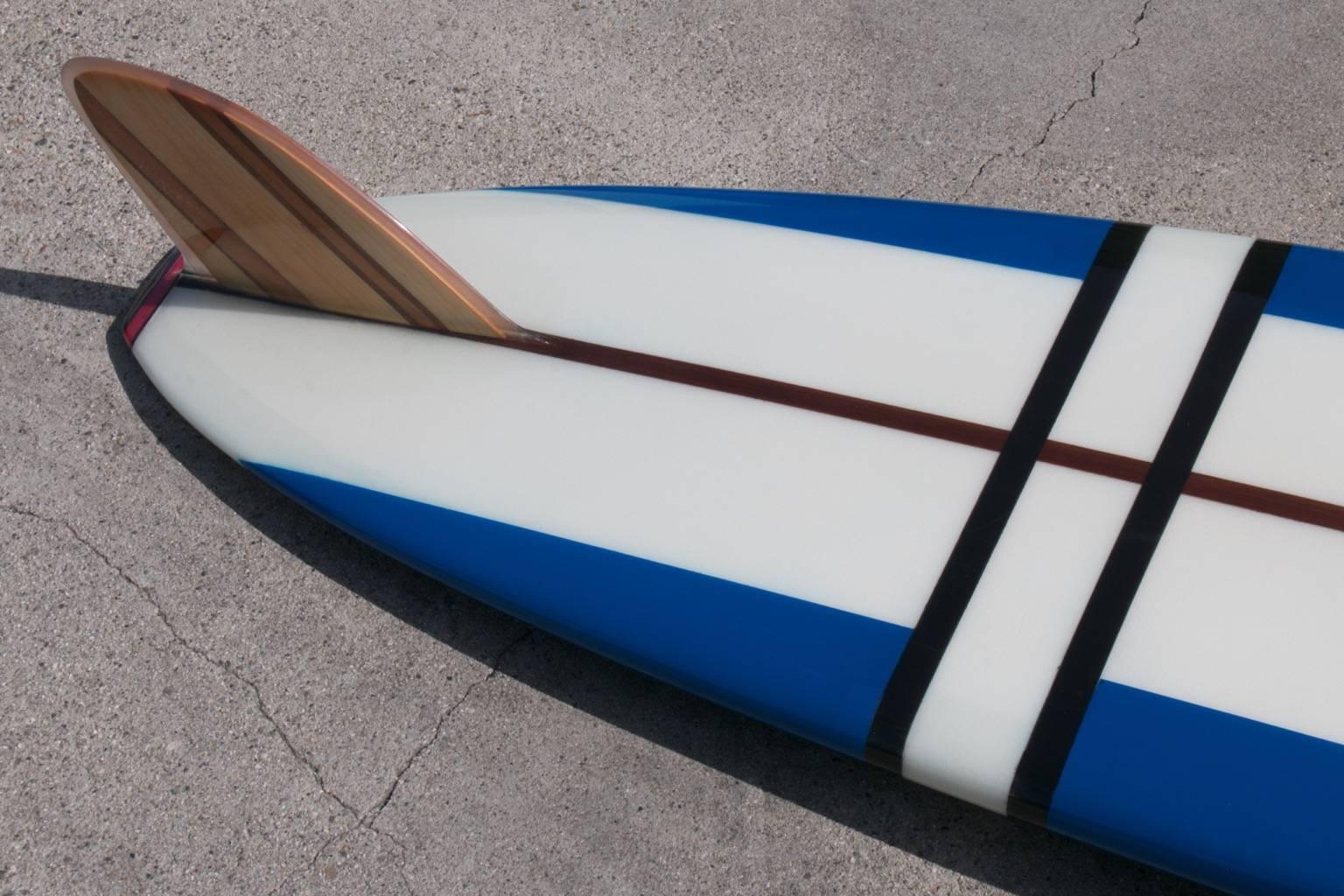 American Jacobs Surfboard Fully Restored, Blue, White and Red, Early 1960s For Sale