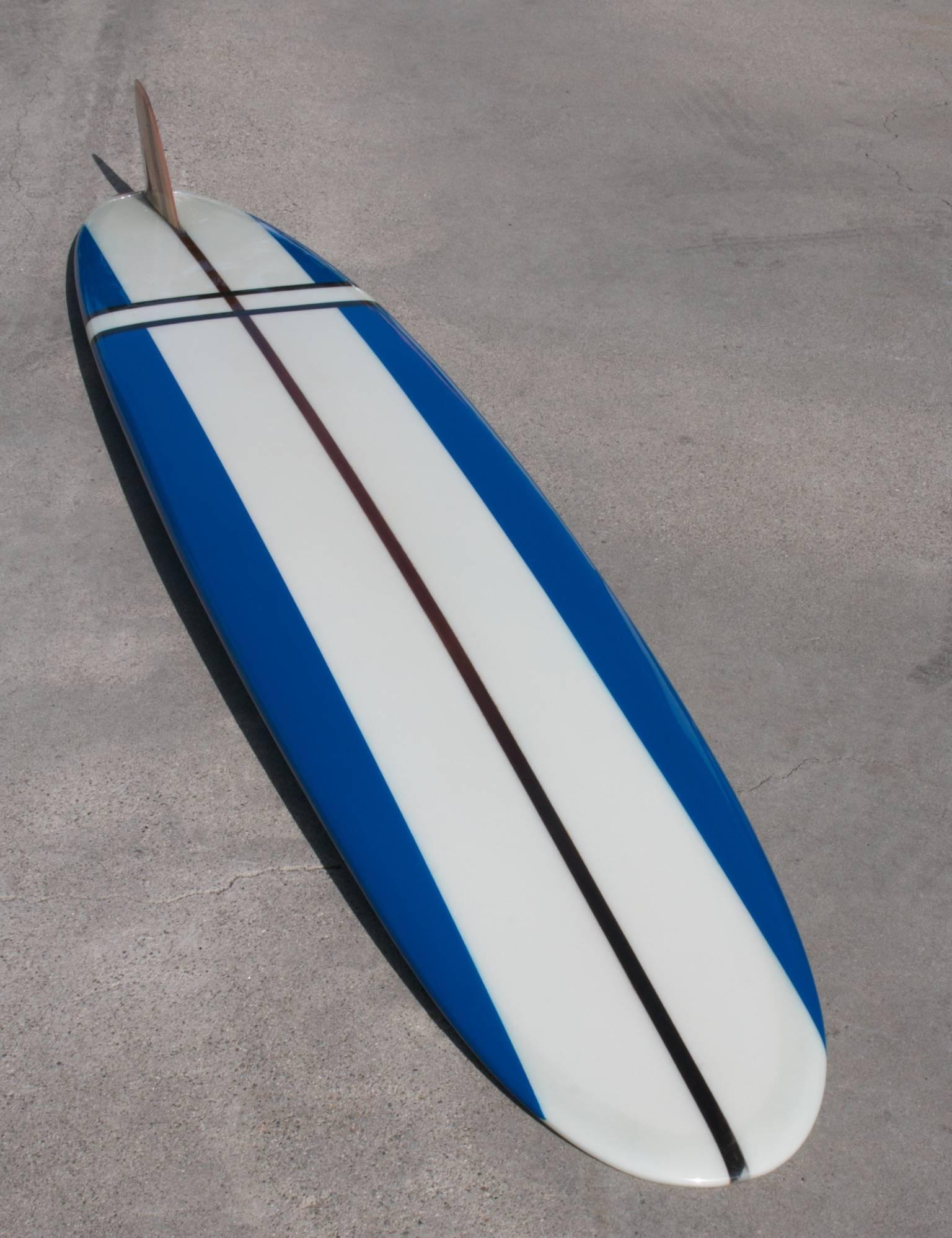Mid-20th Century Jacobs Surfboard Fully Restored, Blue, White and Red, Early 1960s For Sale