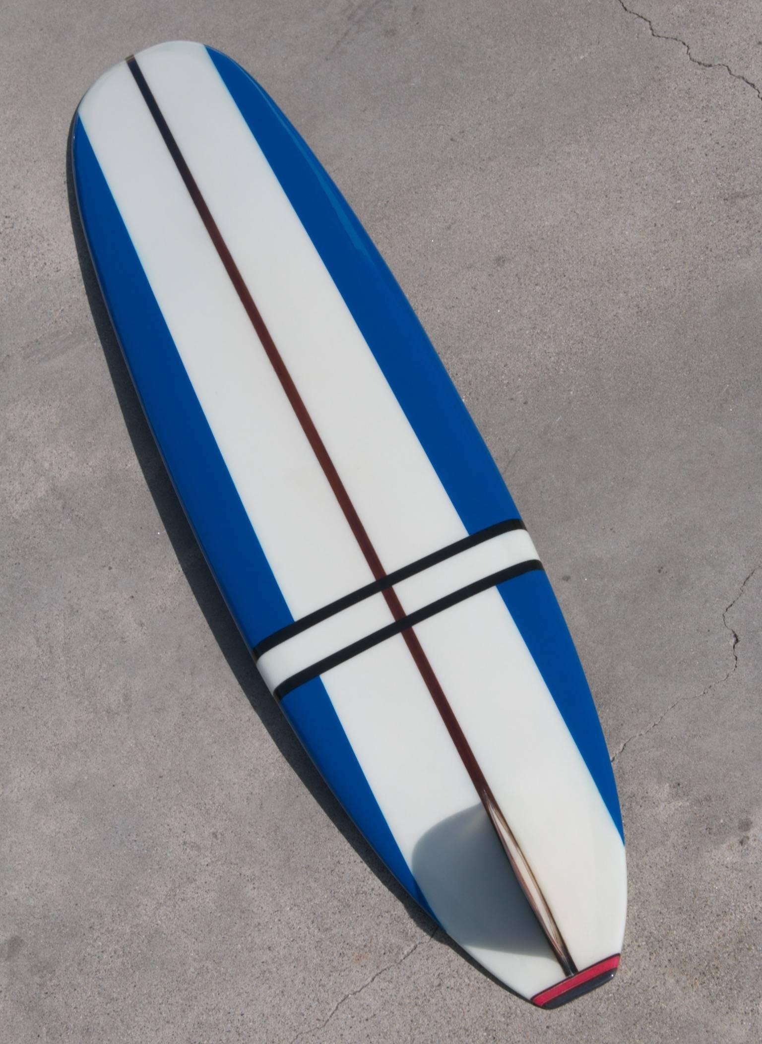 Mid-Century Modern Jacobs Surfboard Fully Restored, Blue, White and Red, Early 1960s For Sale
