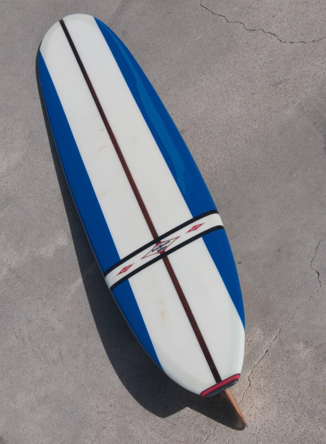 Jacobs Surfboard Fully Restored, Blue, White and Red, Early 1960s For