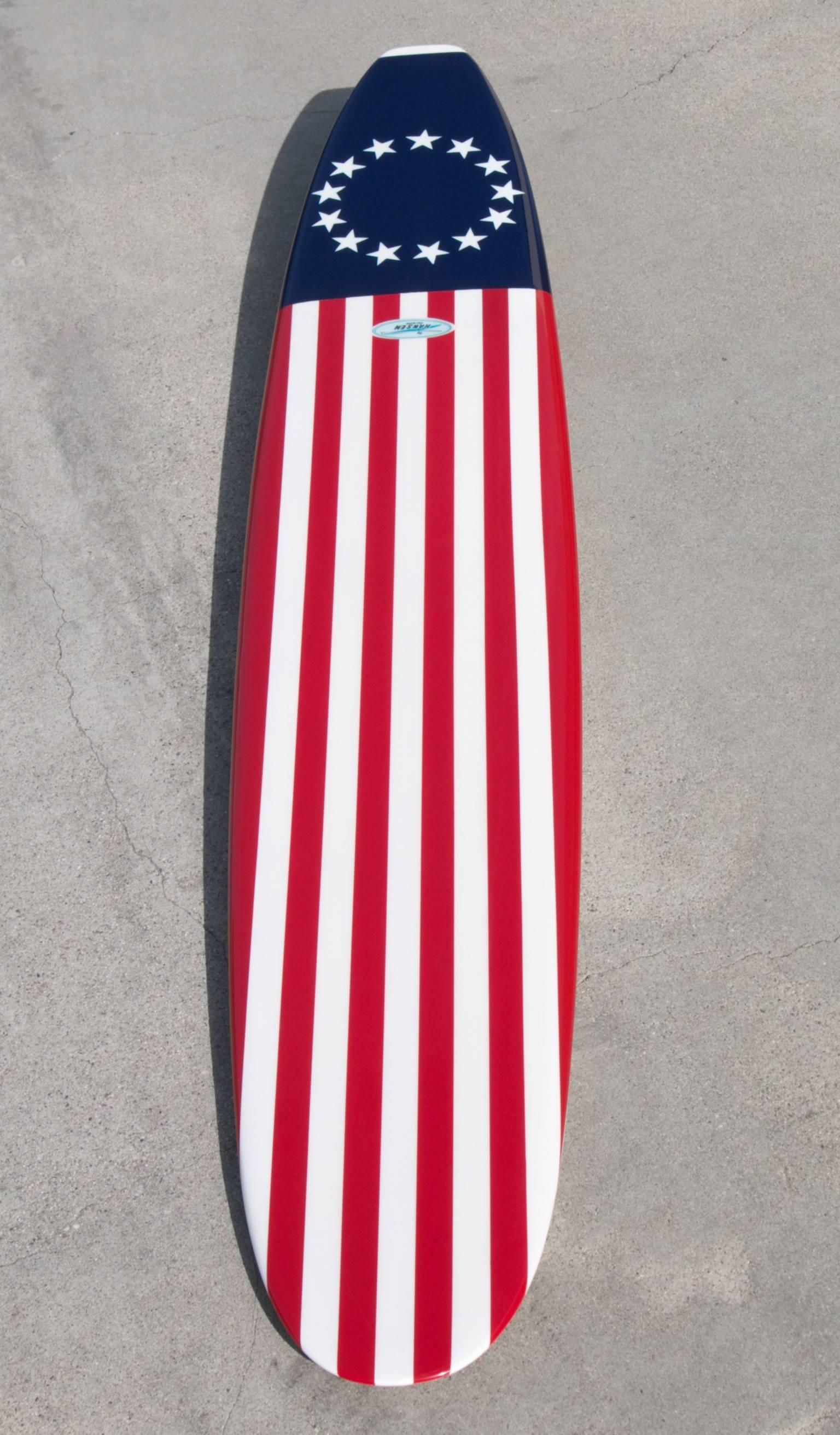 Mid-Century Modern Stars and Stripes, American Navy Flag Surfboard by Hanson, c 1962 Fully Restored