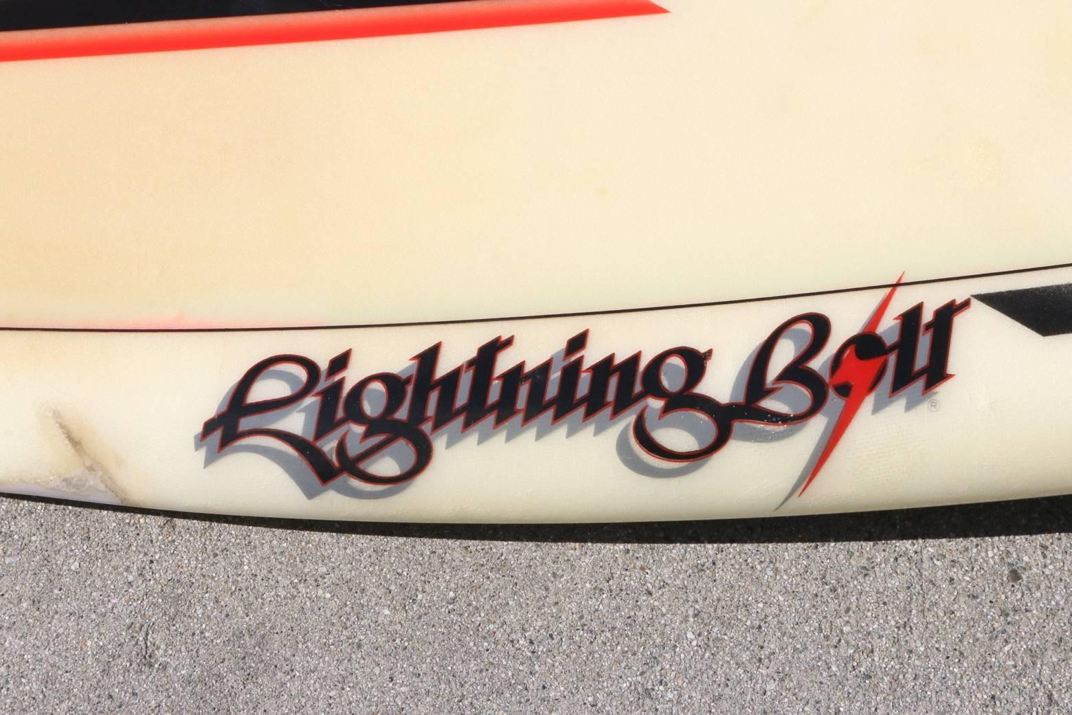 American Lightning Bolt Surfboard with Black and Red Bolt, 1980s