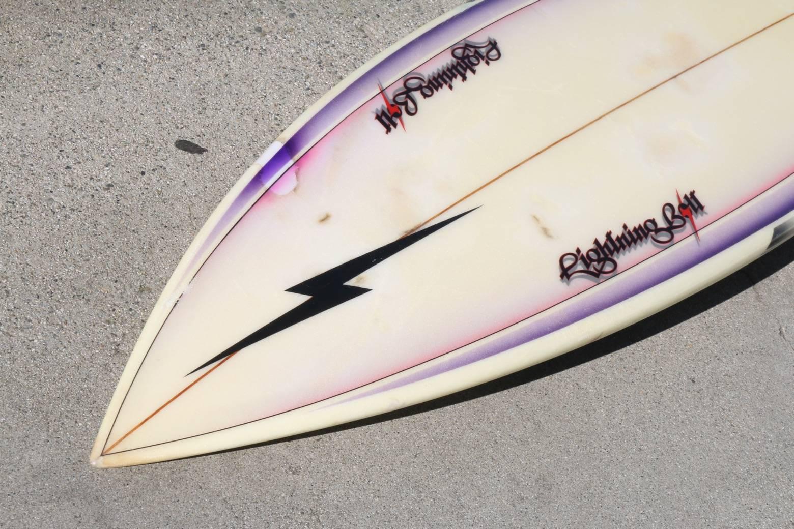 Lightning Bolt Surfboard with Black and Red Bolt, 1980s 3