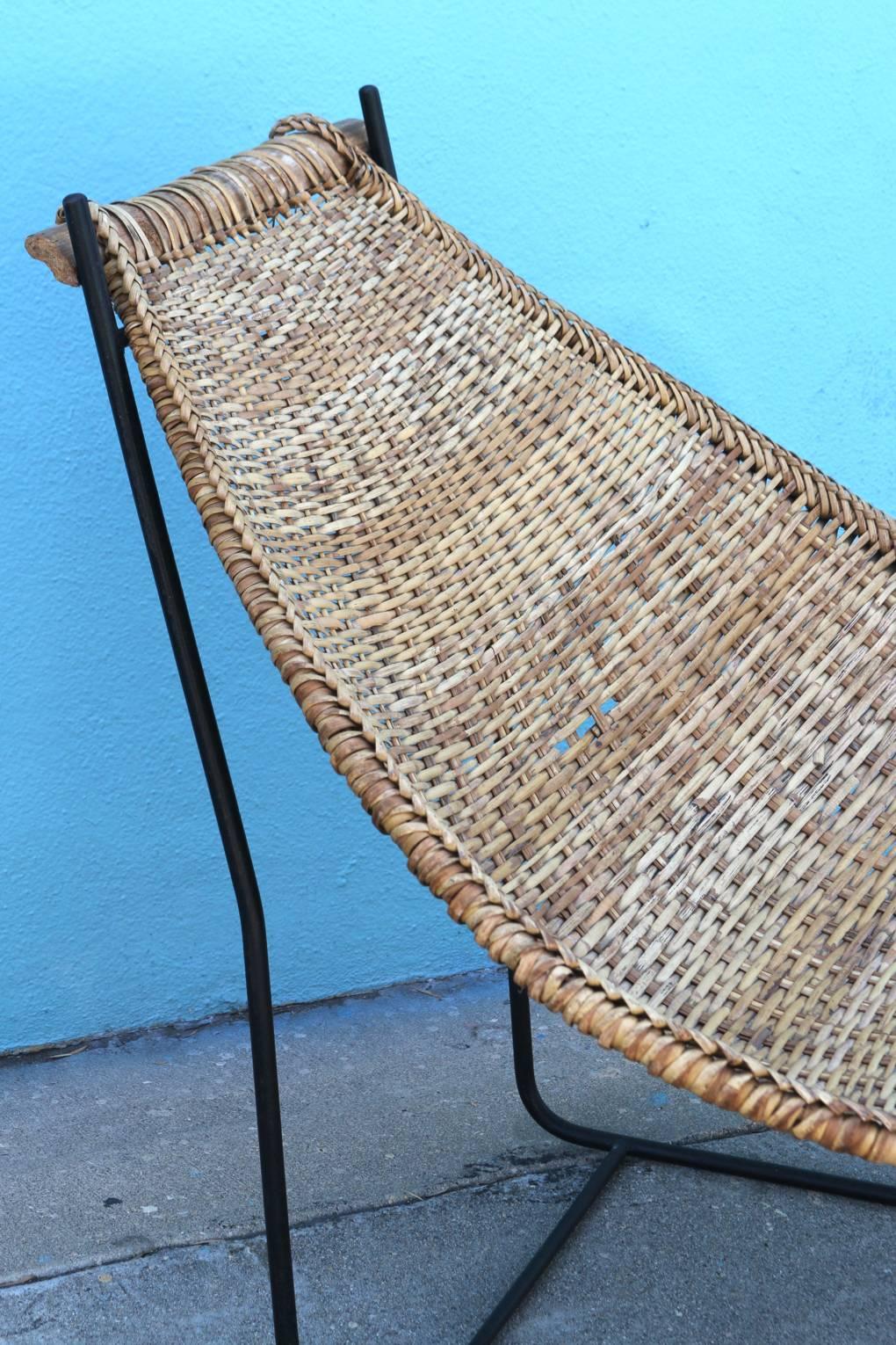 Mid-Century Modern Danny Ho Fong Tropi-Cal Rattan and Iron Sling Lounge Chair