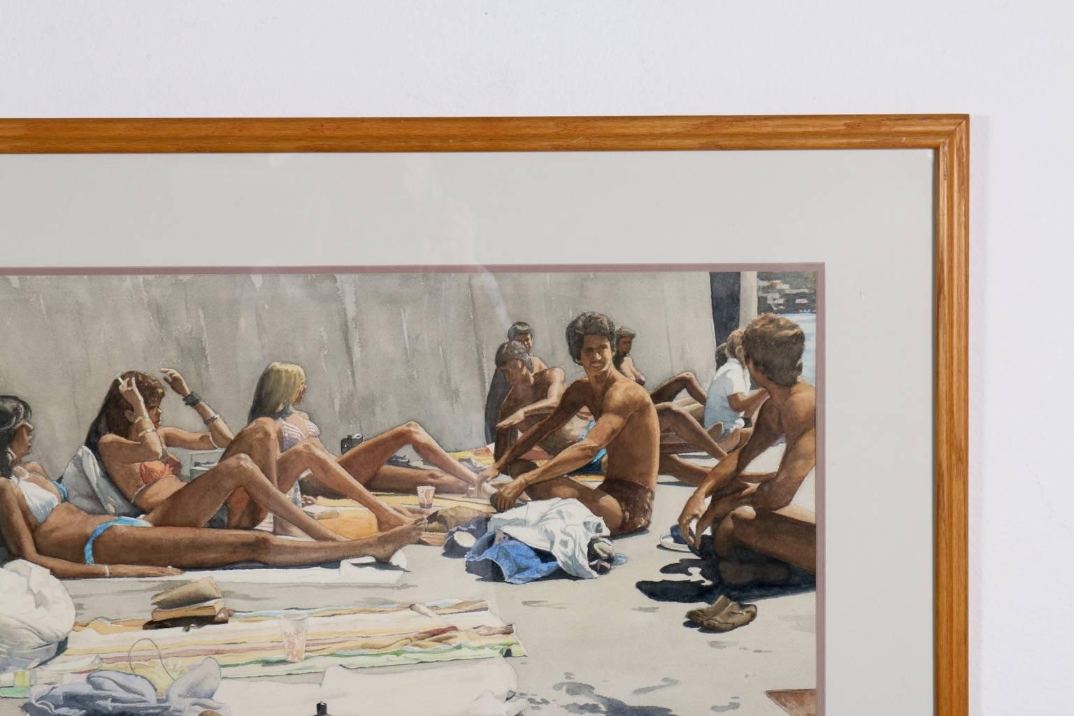 California Beach Scene, 1982 Original Painting, Dennis Hare In Excellent Condition In Los Angeles, CA