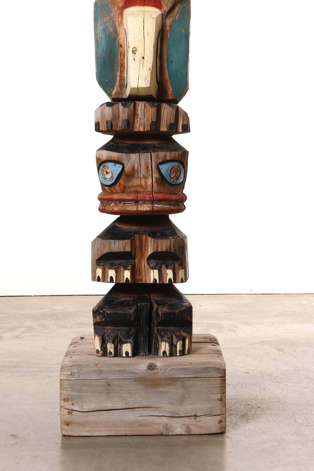 All Original Colorful Folk Art Totem Pole, Large, 1979  2