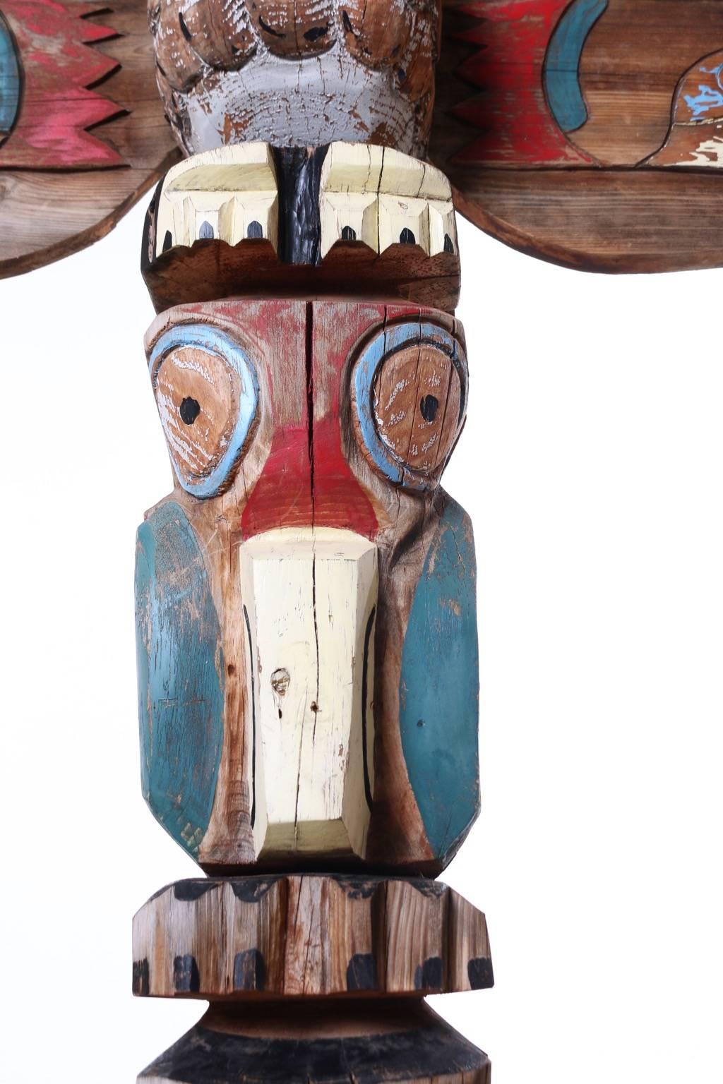 American All Original Colorful Folk Art Totem Pole, Large, 1979