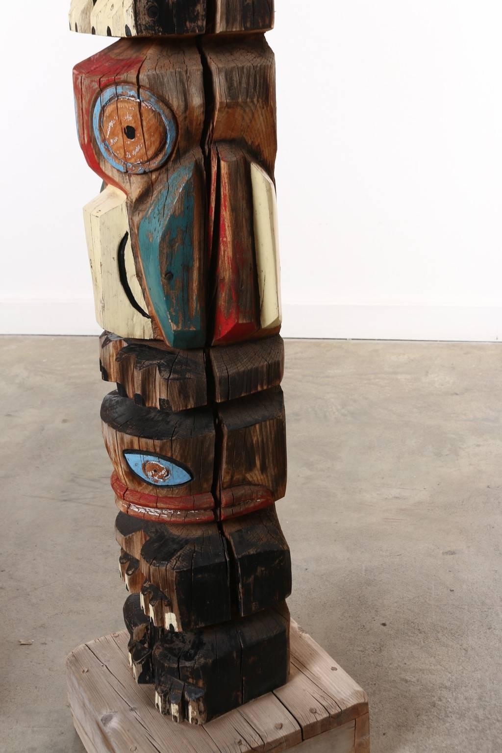 All Original Colorful Folk Art Totem Pole, Large, 1979  3