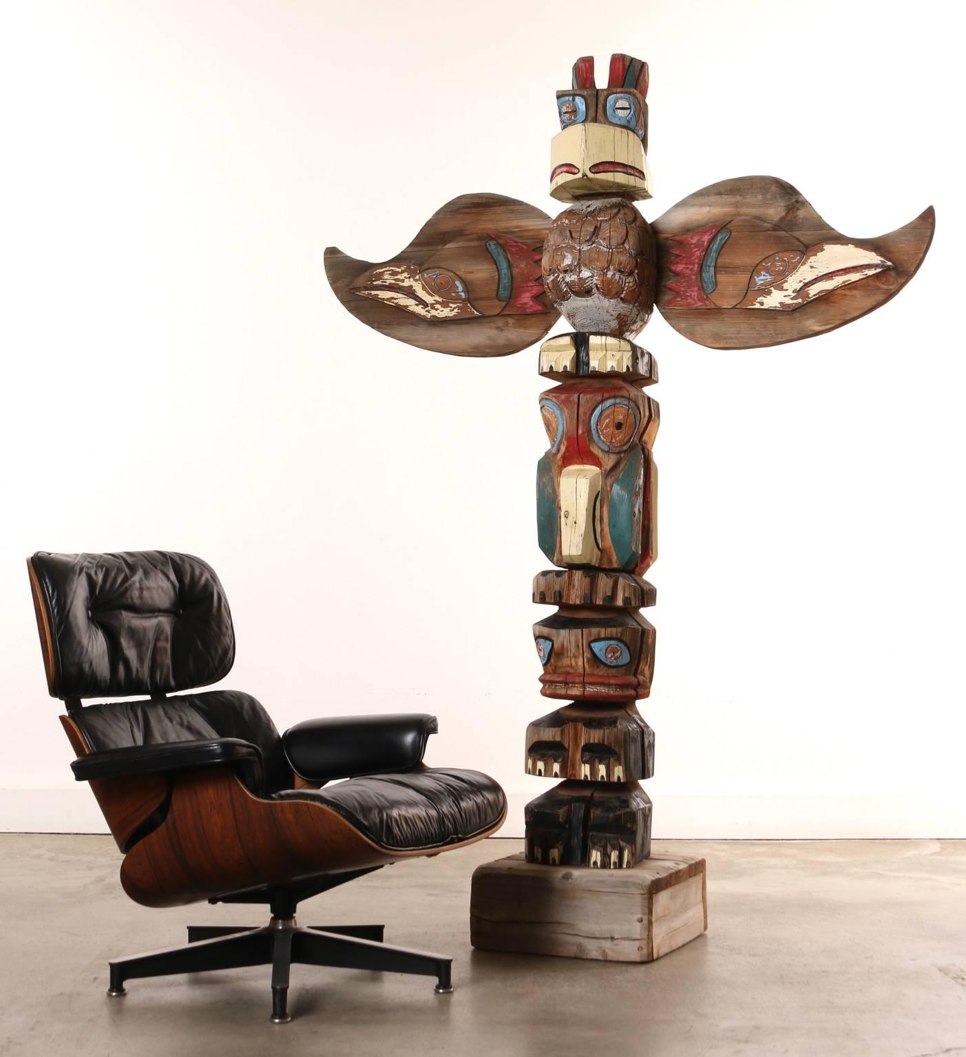 All Original Colorful Folk Art Totem Pole, Large, 1979  4