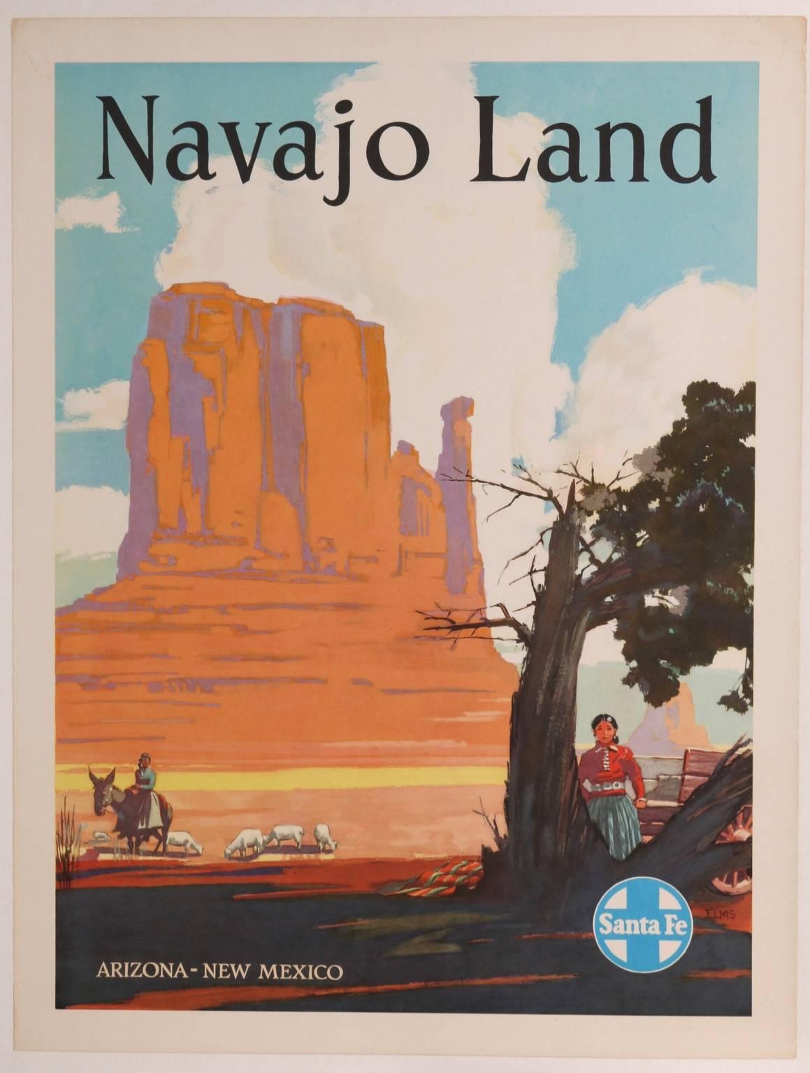Five original, vintage and vibrant travel posters from the Santa Fe Railway, printed circa 1940 and recently mounted on linen. Produced at the height of train travel and placed in travel agent offices around the world, these posters depicted artists