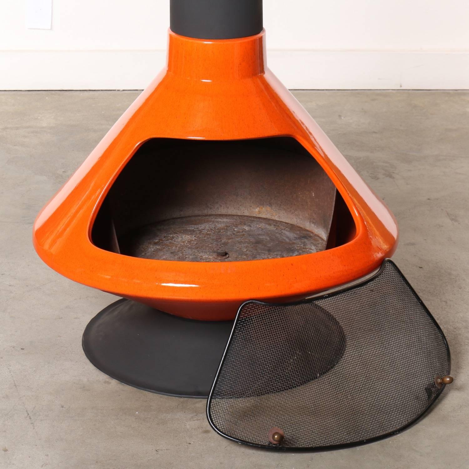 Original and Rare 1960s Burnt Orange Ceramic Fireplace in Excellent Condition 1