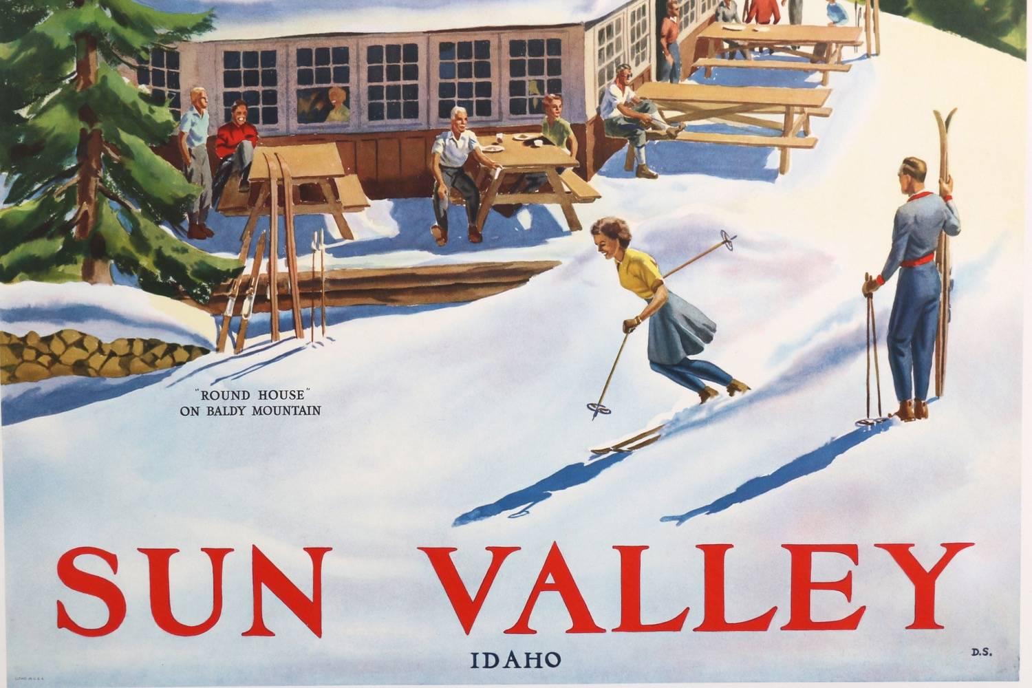 Mid-Century Modern Sun Valley Idaho Original Ski Poster 1940s, Rare and Important For Sale