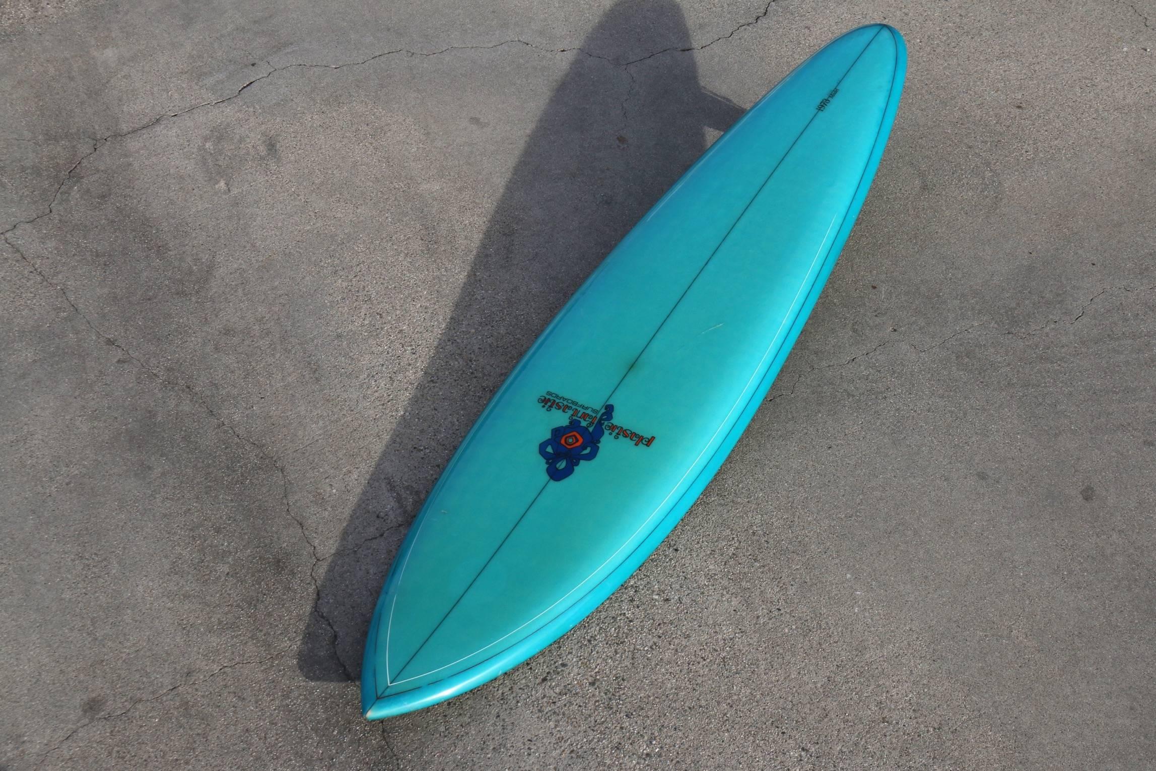 Fiberglass Plastic Fantastic Solid Turquoise Blue, Short Board Surfboard Circa 1970s 