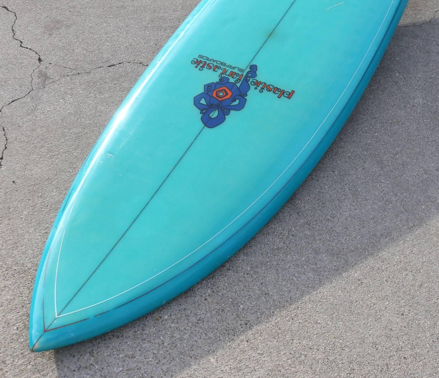 Mid-Century Modern Plastic Fantastic Solid Turquoise Blue, Short Board Surfboard Circa 1970s 
