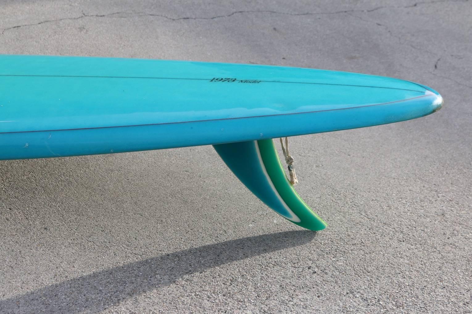 American Plastic Fantastic Solid Turquoise Blue, Short Board Surfboard Circa 1970s 