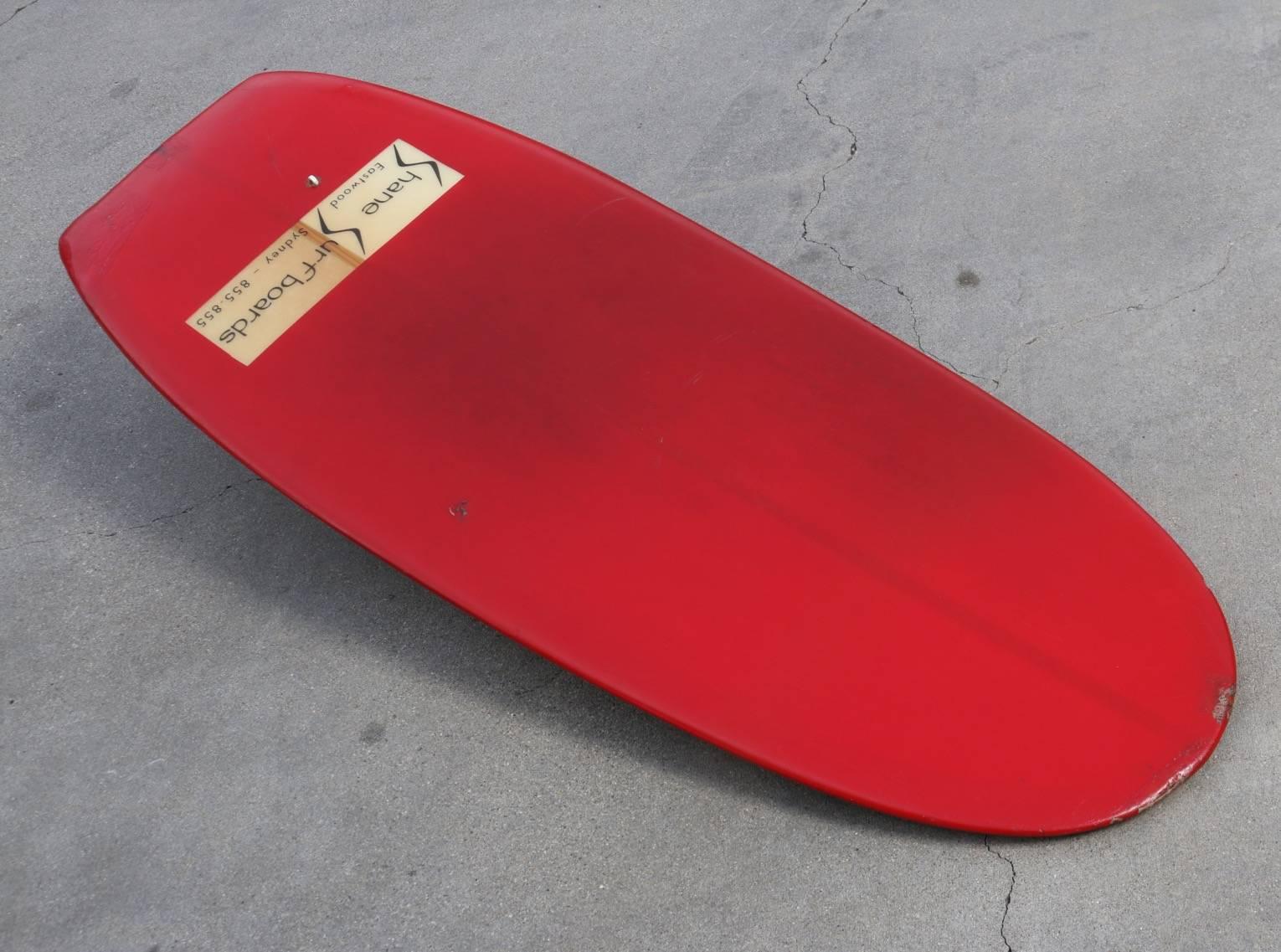 Mid-20th Century Red Shane Surfboards Paipo Belly Board Sydney, Australia Circa 1965