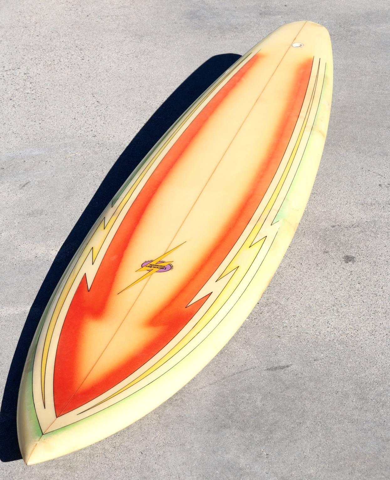 All Original Orange Airbrushed Lightning Bolt Surfboard, Hawaii Circa 1970s 1