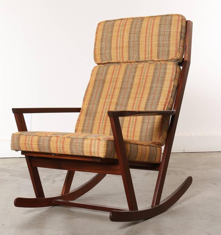 Danish Modern Wooden Rocking Chair with Cushions Designed