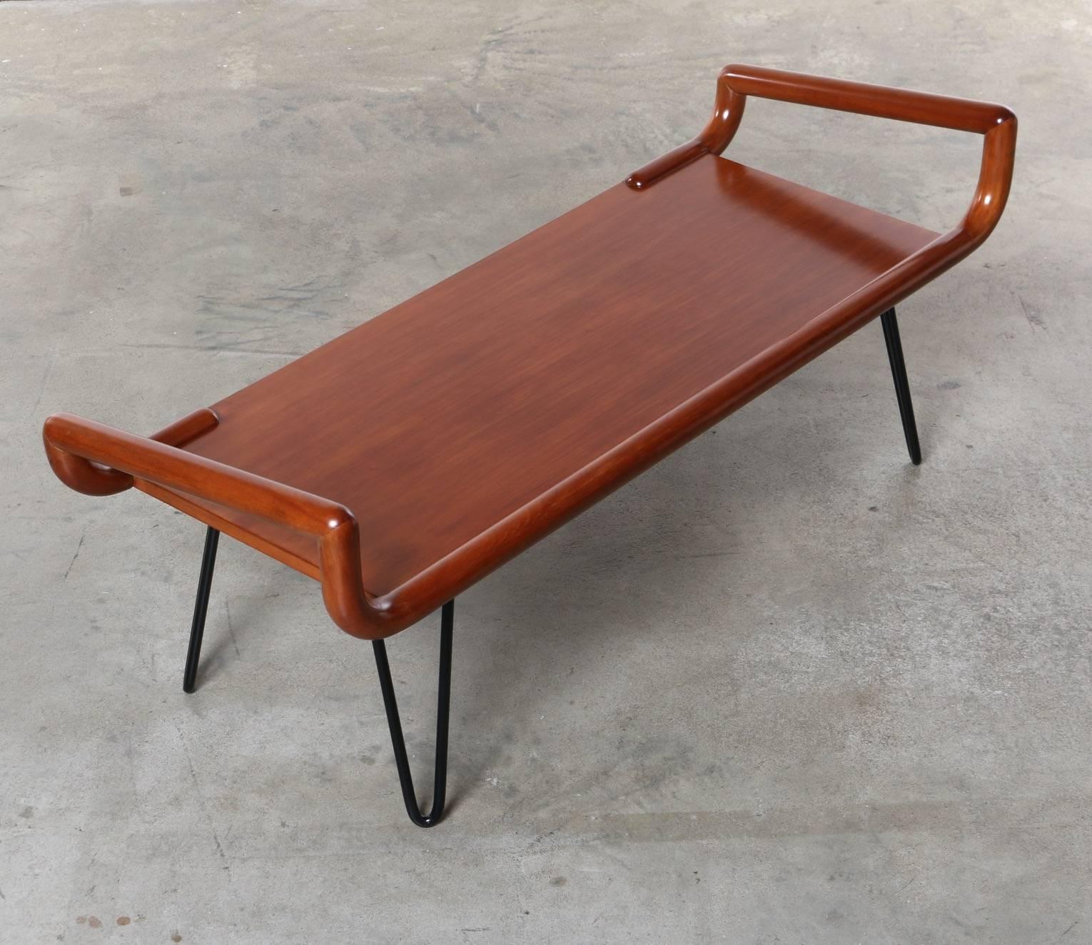 North American Midcentury Table or Bench with Hairpin Legs
