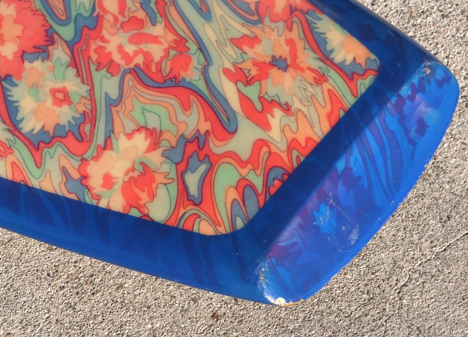 Original Red Blue Yellow Psychedelic Floral Dextra Surfboard, circa 1965 2