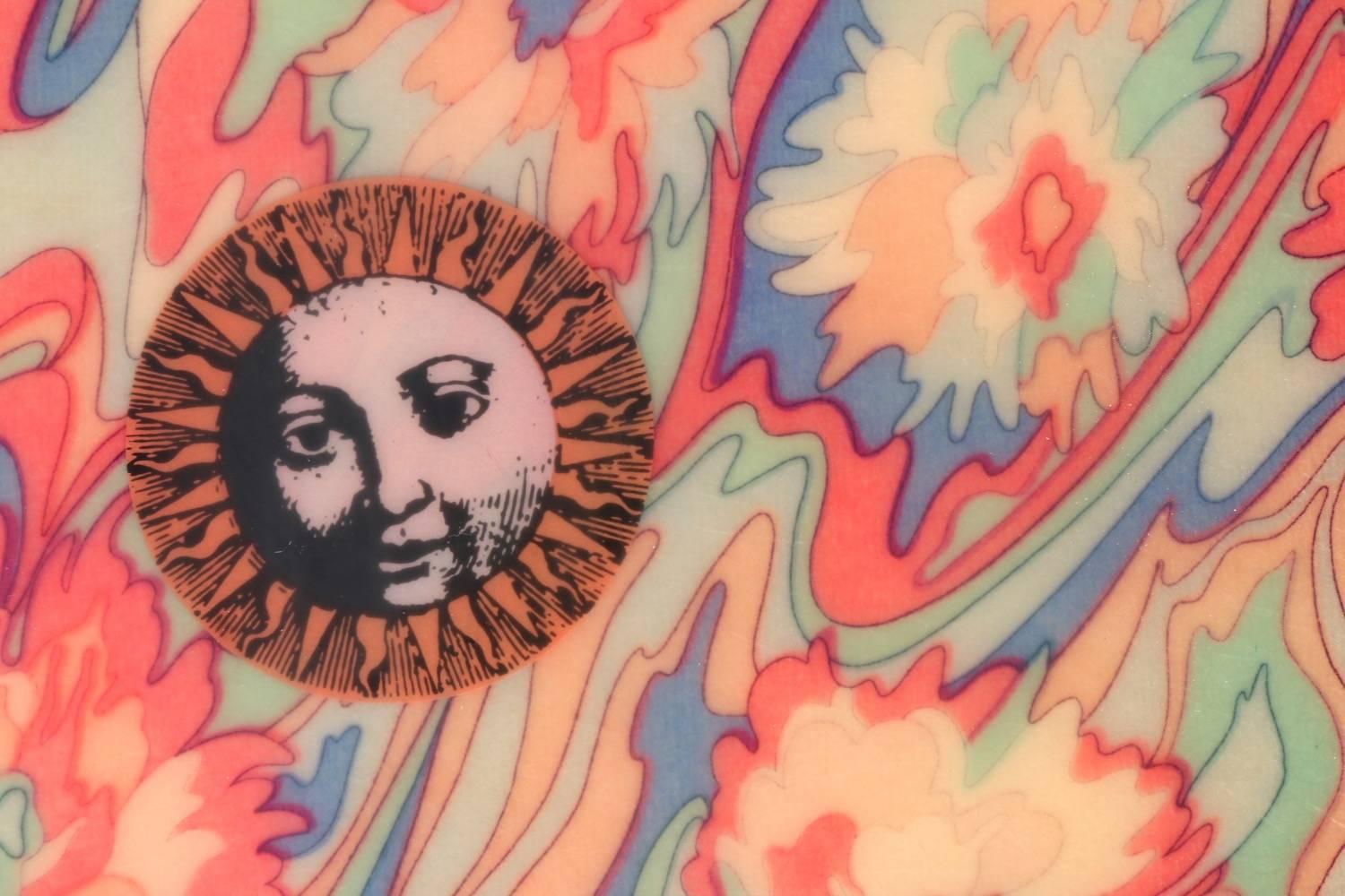 Mid-Century Modern Original Red Blue Yellow Psychedelic Floral Dextra Surfboard, circa 1965