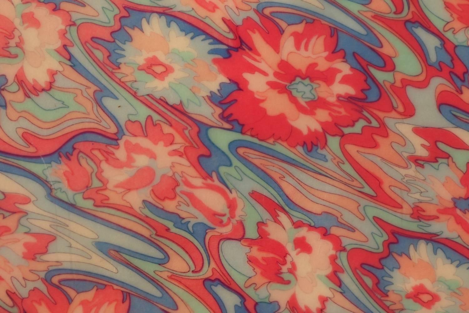 Original Red Blue Yellow Psychedelic Floral Dextra Surfboard, circa 1965 In Excellent Condition In Los Angeles, CA