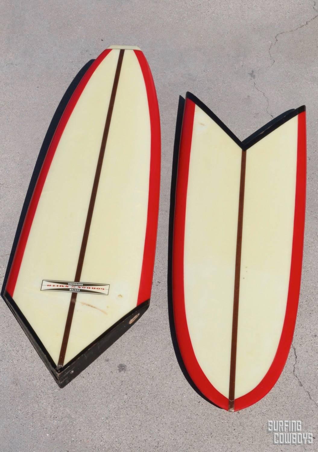 A Surfboard that is sculptural, colorful and packed with history.  This bisect board was the brainchild of Herman Bank, a Jet Propulsion Rocket Boy engineer who called his creation The Multiboard, a term that was quickly usurped by popular reference
