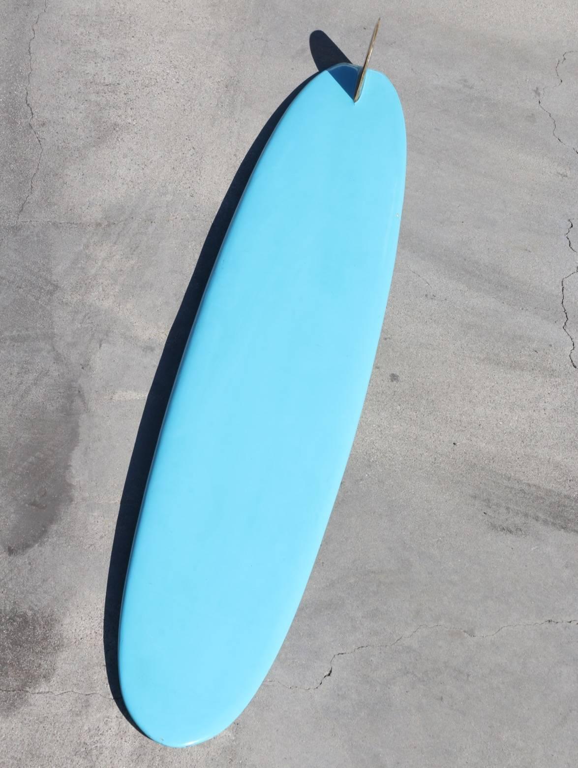 Mid-Century Modern Duke Kahanamoku All Original 1965 Vintage Surfboard, Sky Blue, Redwood Stringer