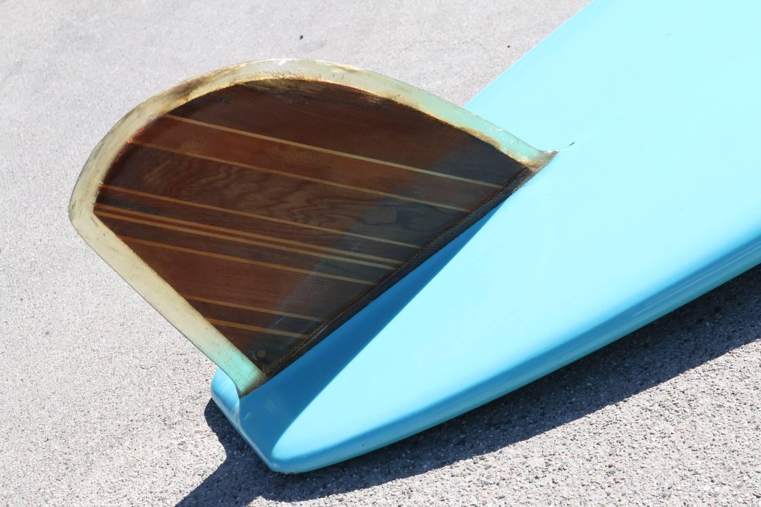 Duke Kahanamoku All Original 1965 Vintage Surfboard, Sky Blue, Redwood Stringer 2