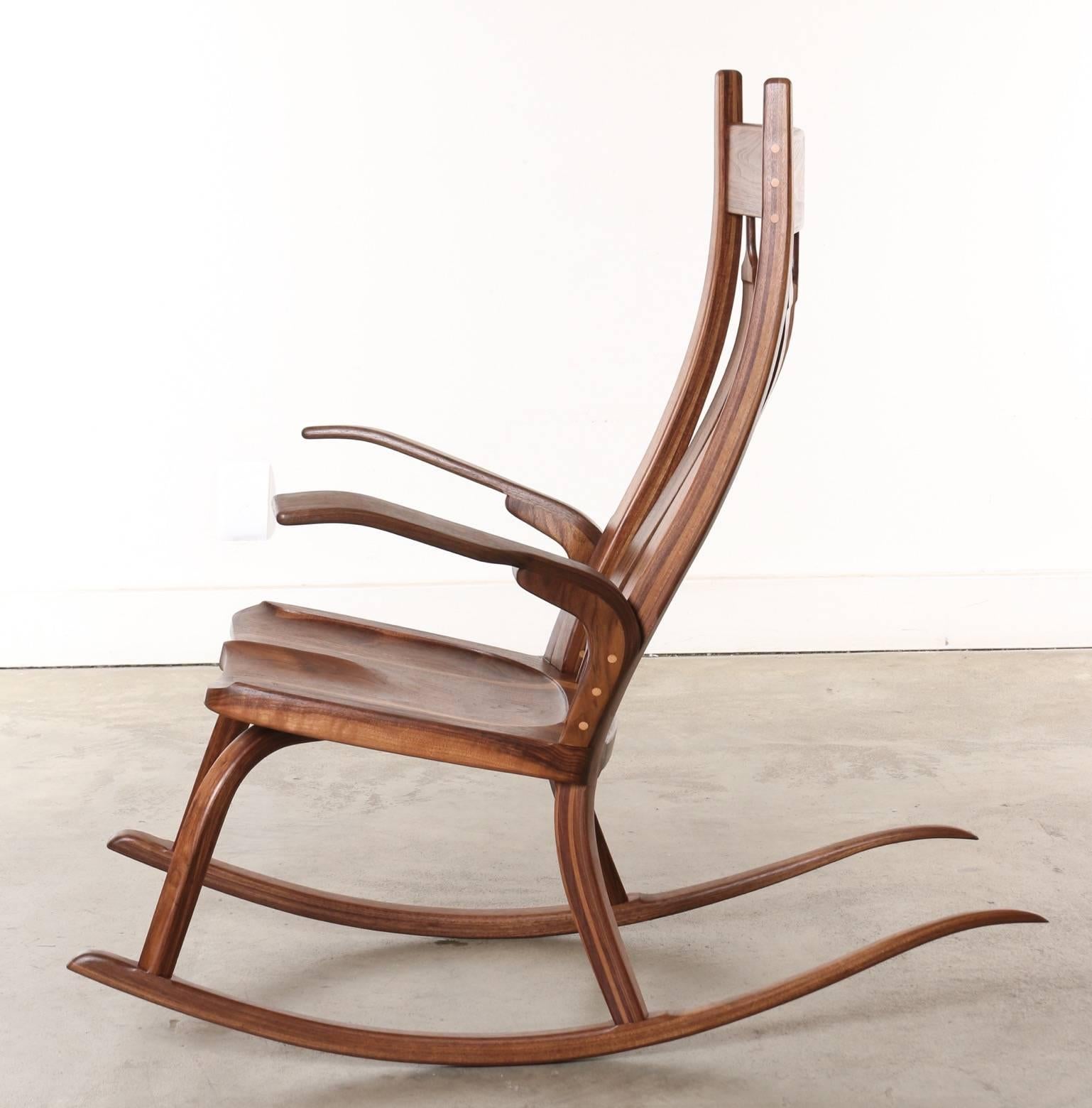 Organic Modern California Craftsman Wooden Rocking Chair, Dark Walnut