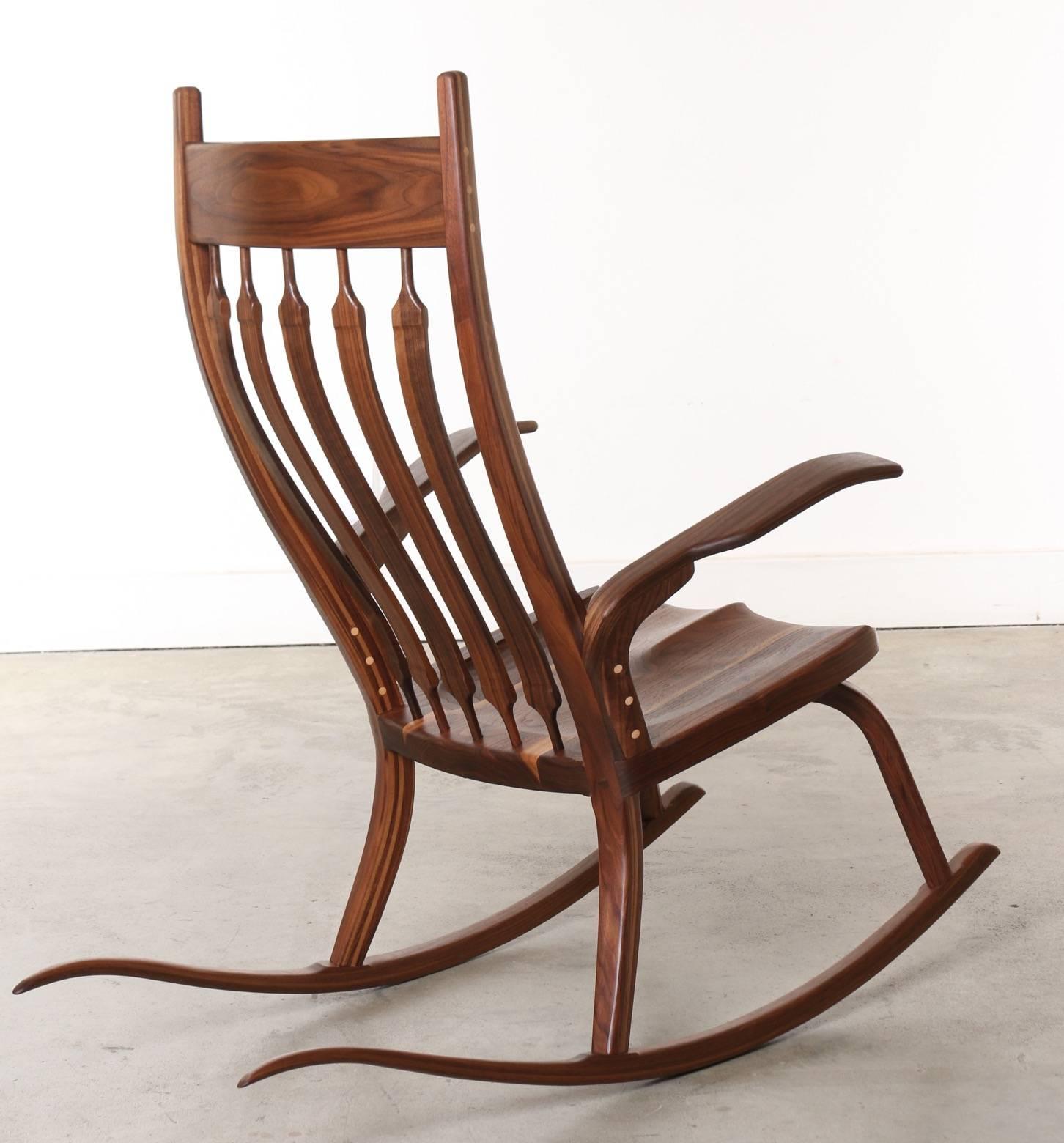 American California Craftsman Wooden Rocking Chair, Dark Walnut