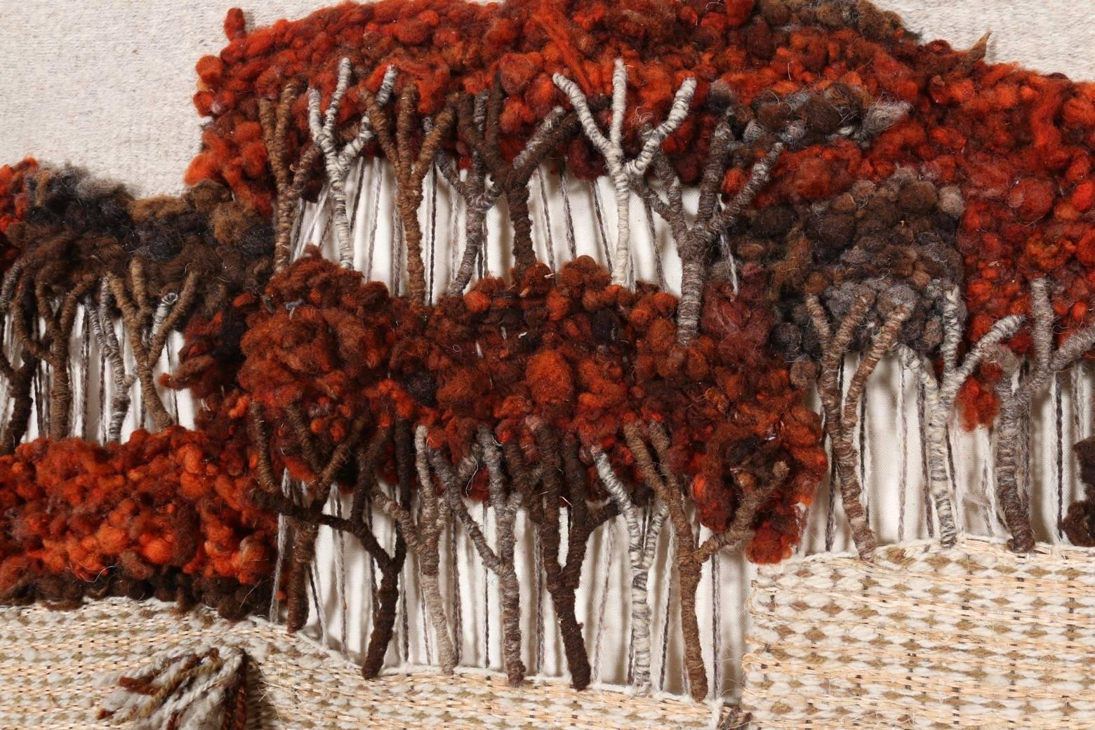 Mid-20th Century Mid-Century Fiber Art Wall Sculpture Weaving, Woven Forest of Trees