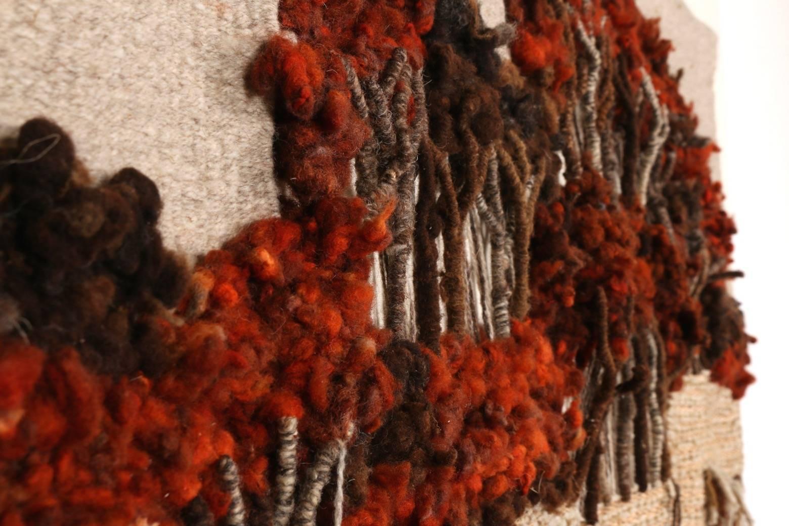 Cotton Mid-Century Fiber Art Wall Sculpture Weaving, Woven Forest of Trees