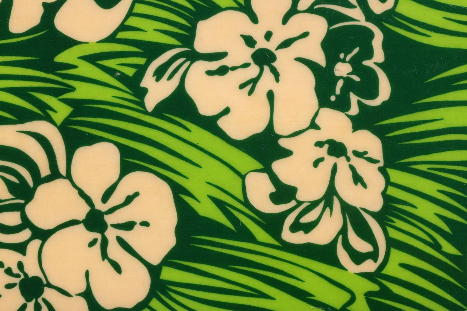 Vibrant Green Floral Dextra Bellyboard Surfboard, circa 1965 For Sale 1
