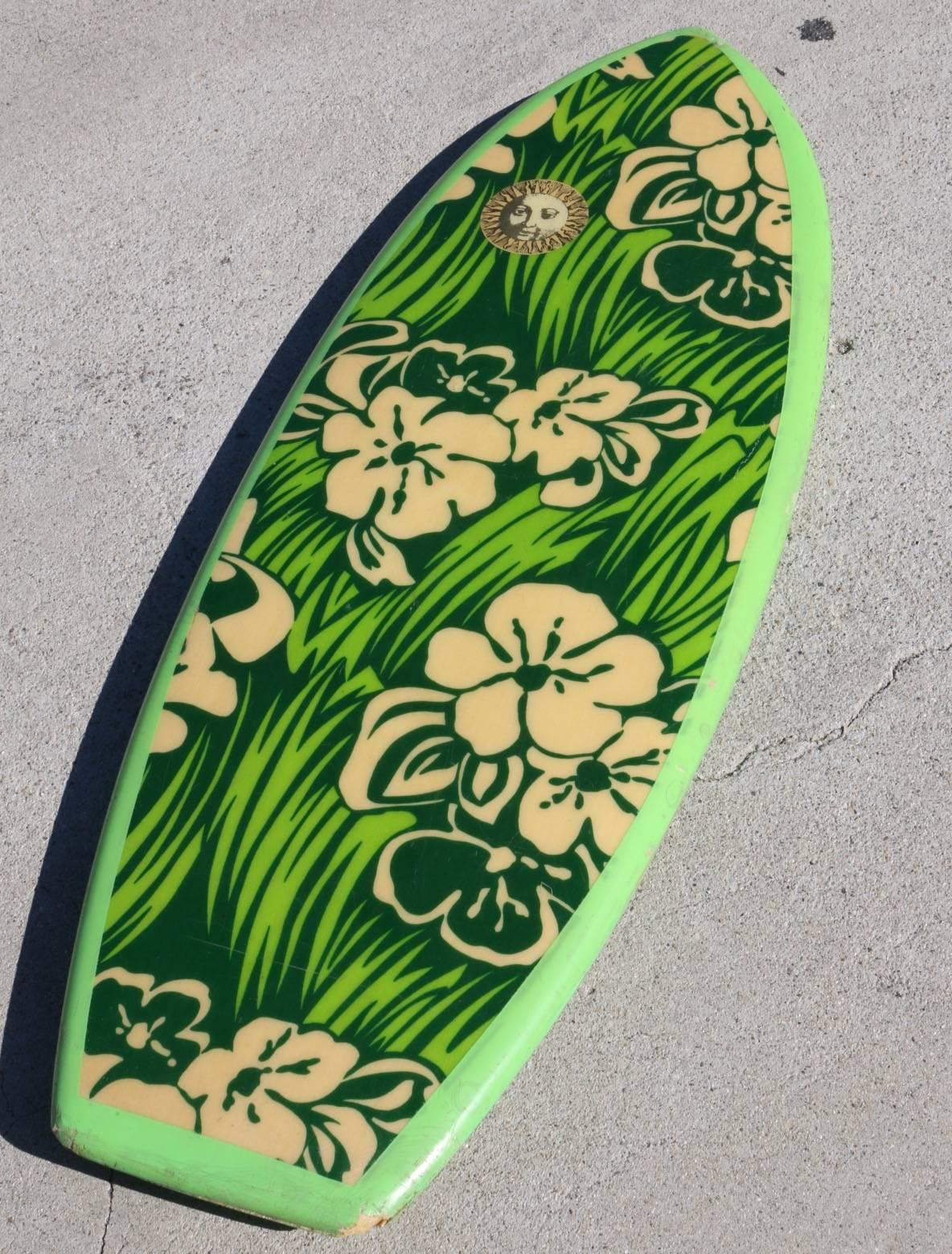 Vibrant Green Floral Dextra Bellyboard Surfboard, circa 1965 For Sale 2