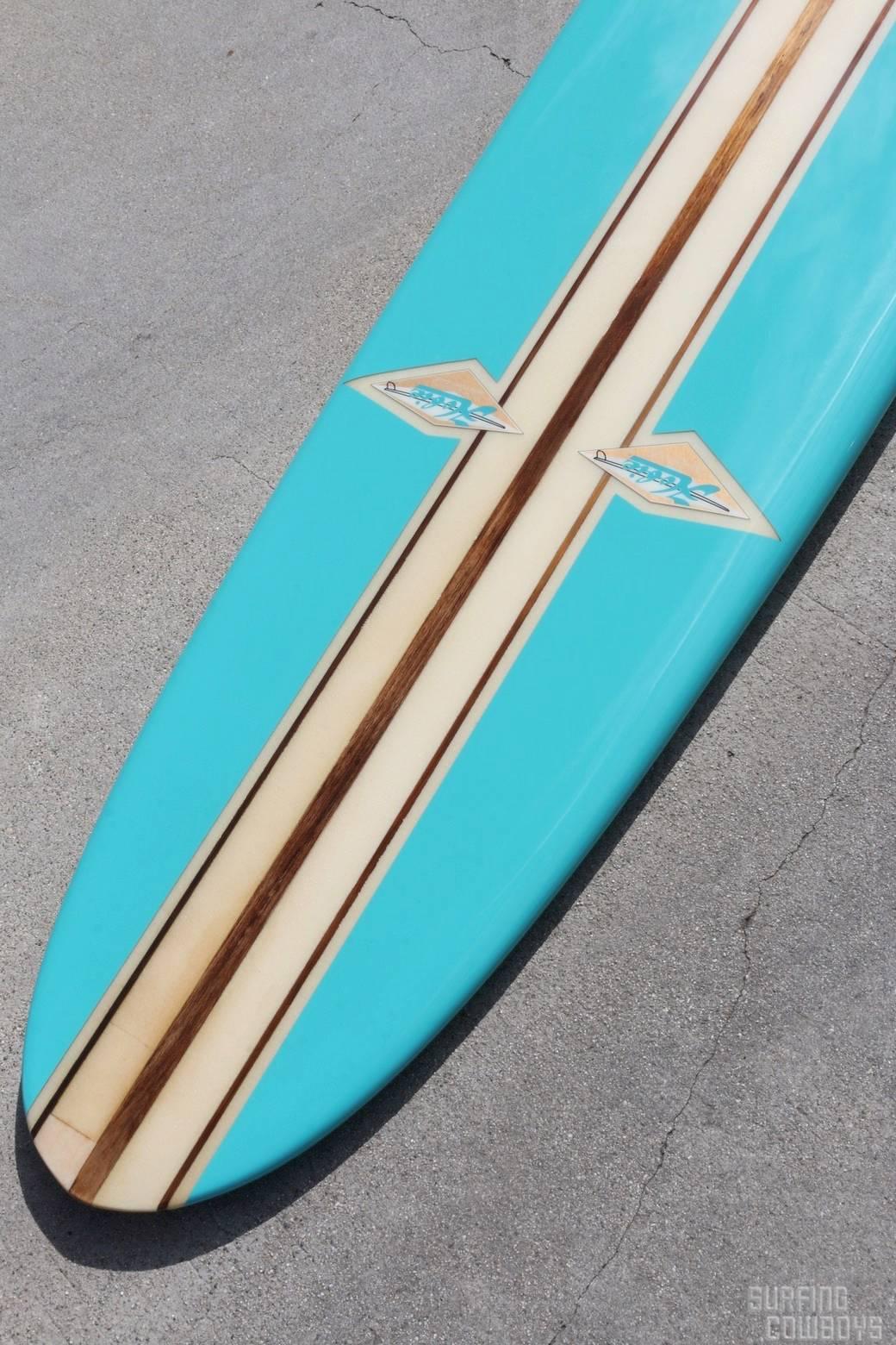 Fiberglass Early 1960s Three Decal Hobie Surfboard Fully Restored, Eggshell Blue