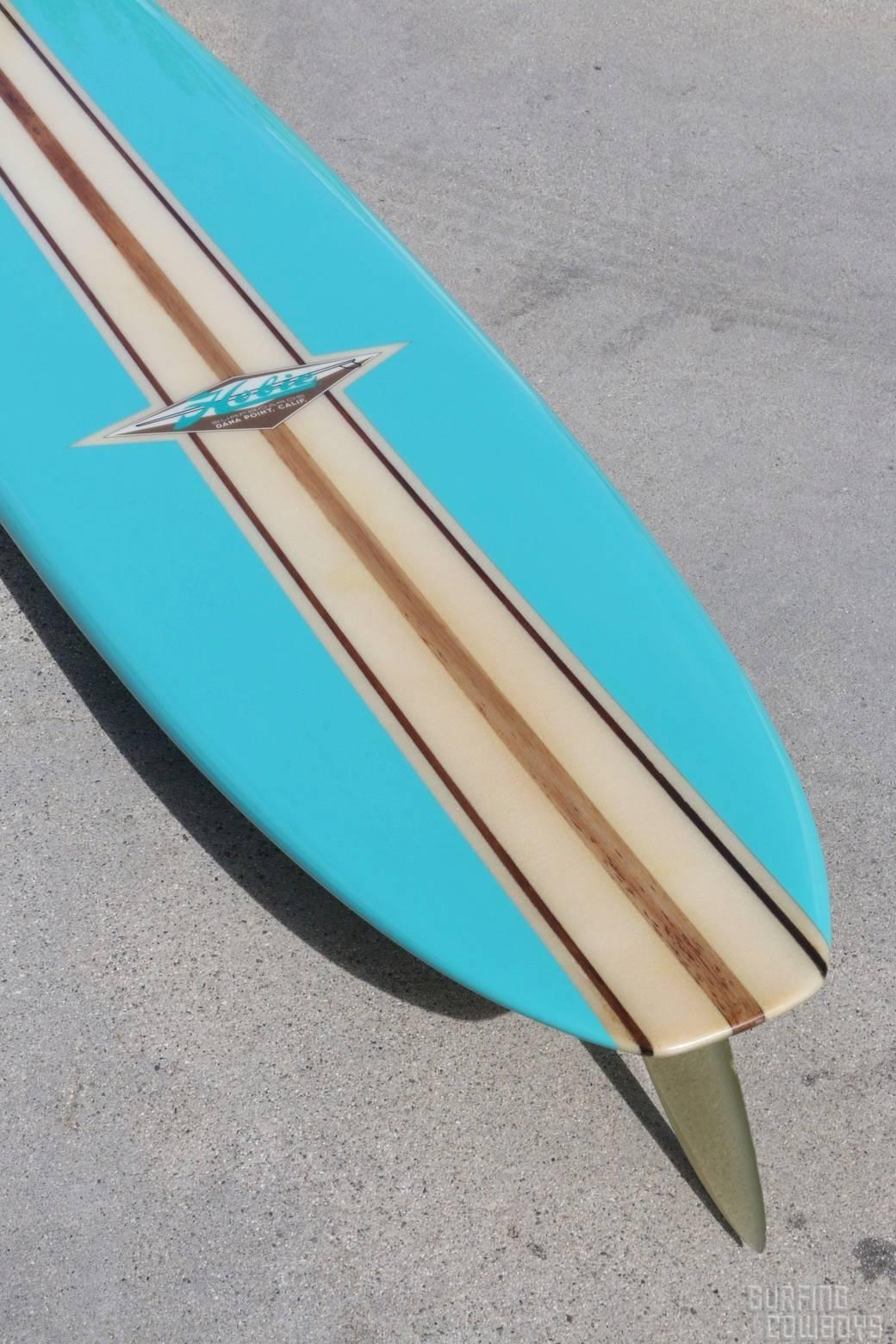 Mid-20th Century Early 1960s Three Decal Hobie Surfboard Fully Restored, Eggshell Blue