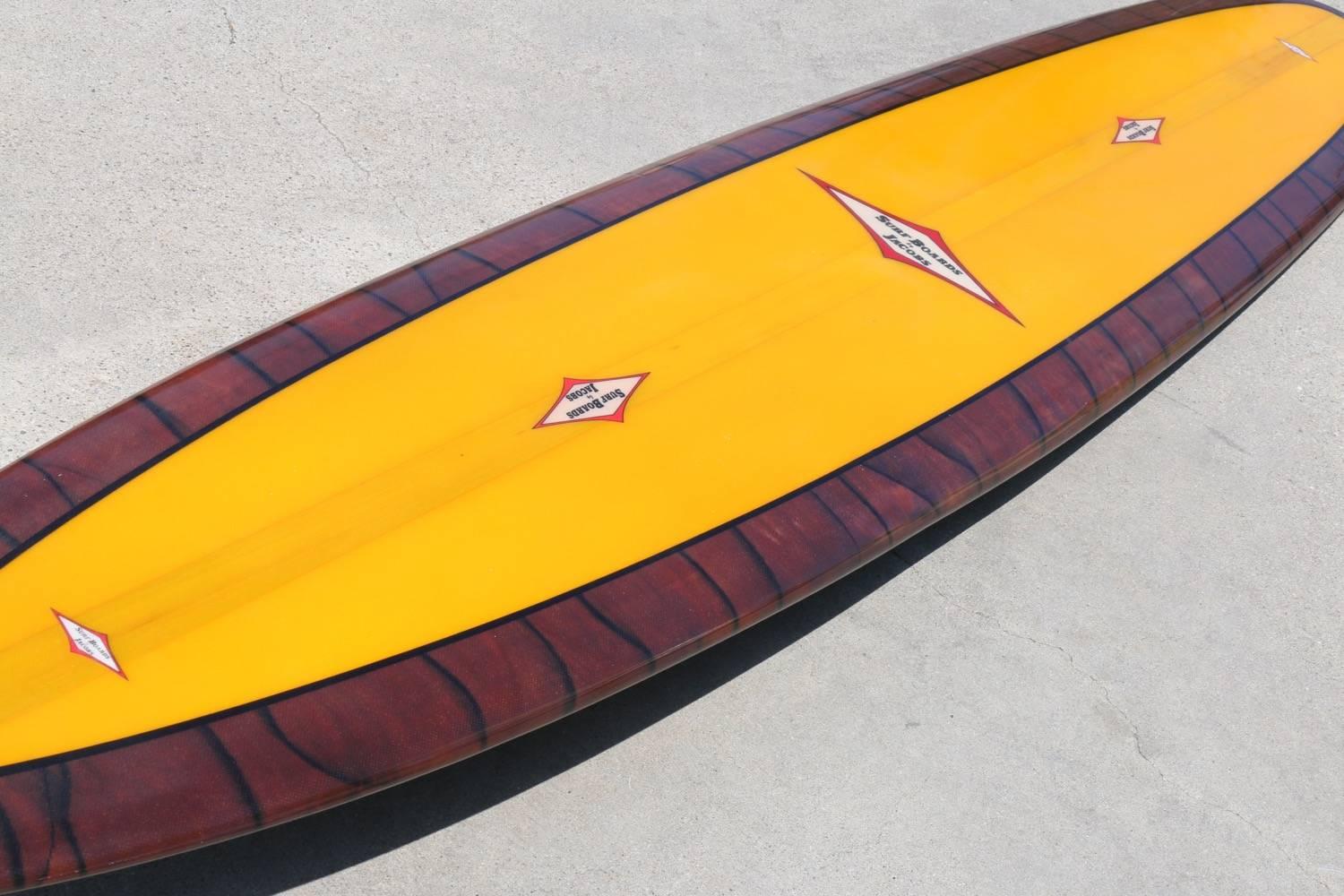 Mid-20th Century Mid-1960s Jacobs Multi-Logo Surfboard, Fully Restored, Yellow with Acid Splash