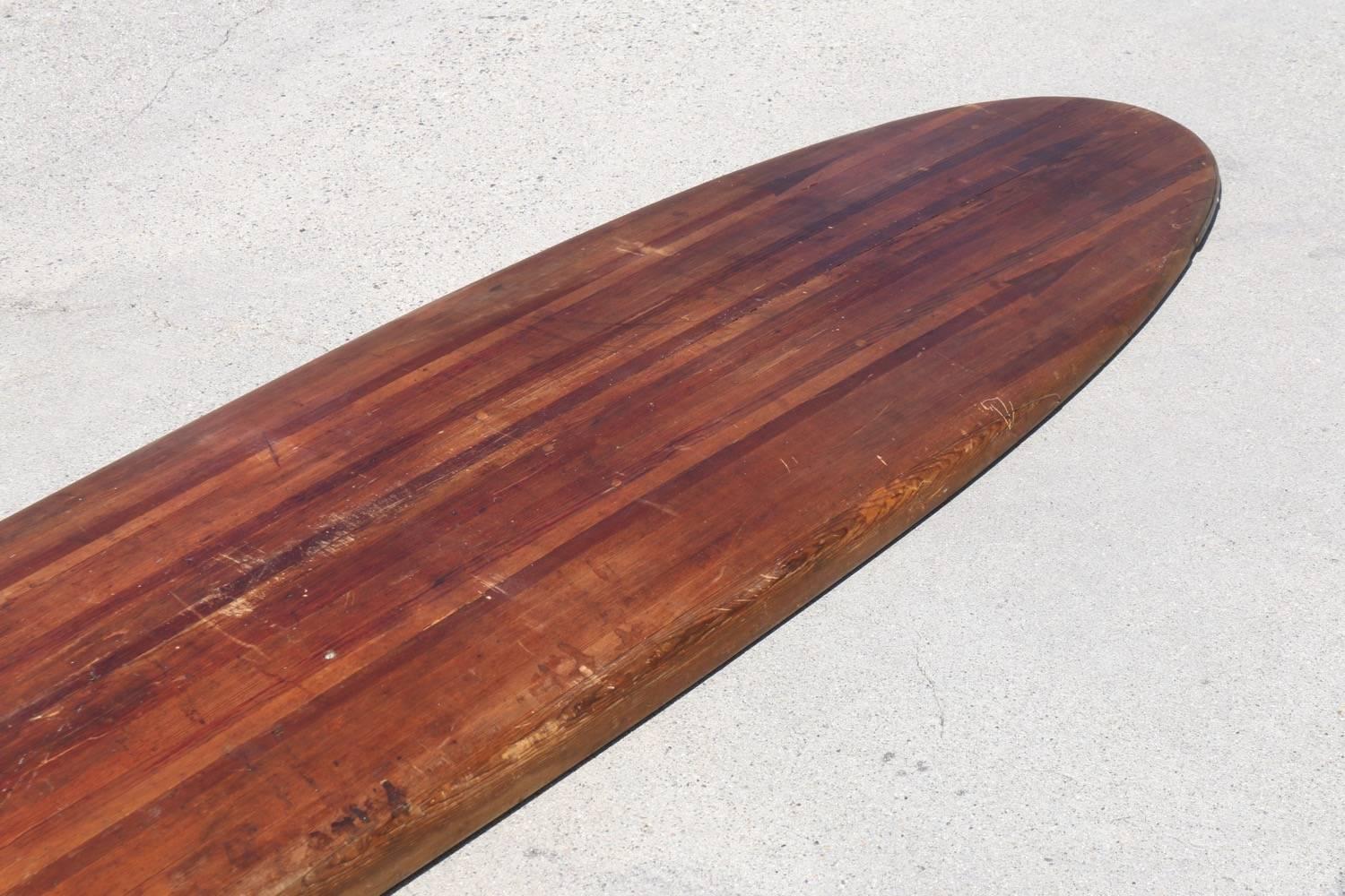 Mid-Century Modern Antique Wood Surfboard, 1935, All Original, Made in Los Angeles For Sale