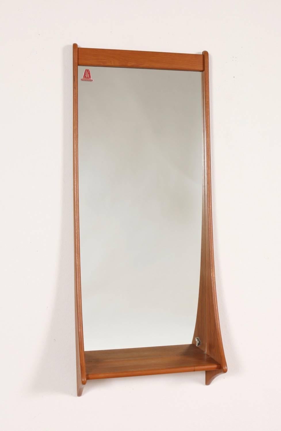 Sculptural Teak Wall Mirror with Shelf by Pedersen and Hansen, 1950s, Denmark 3