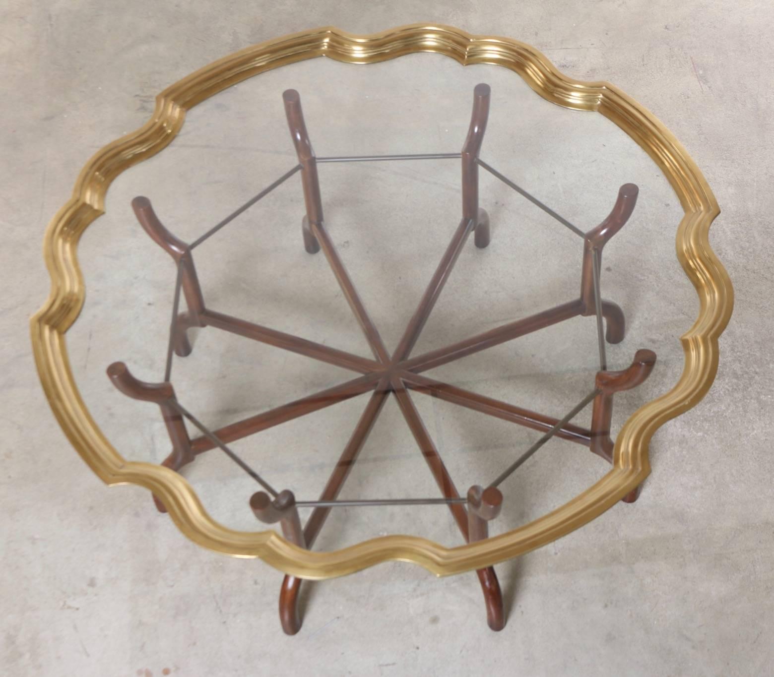 Mid-Century Modern Baker Brass and Glass Round Tray Top Coffee Table 