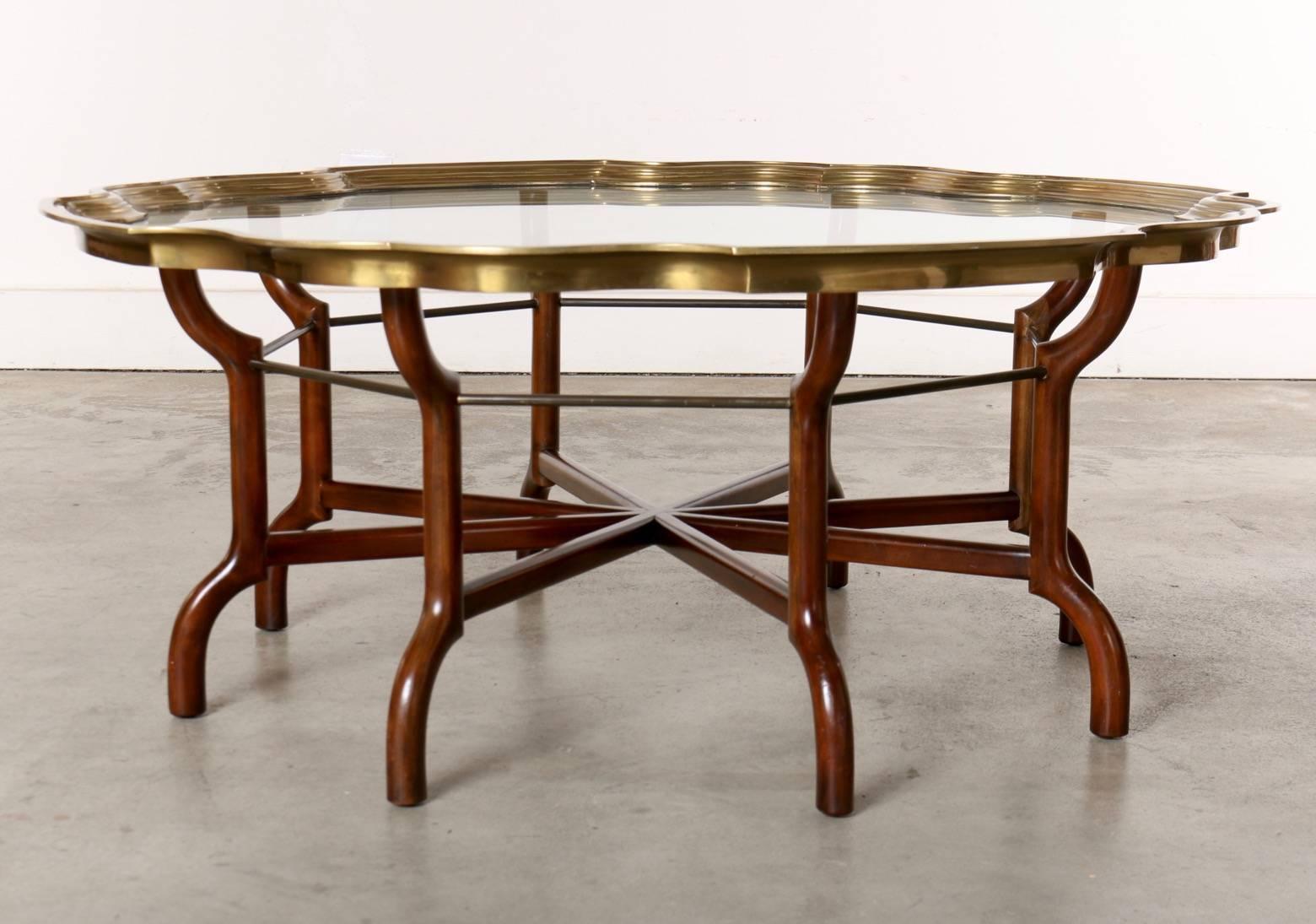 Late 20th Century Baker Brass and Glass Round Tray Top Coffee Table 