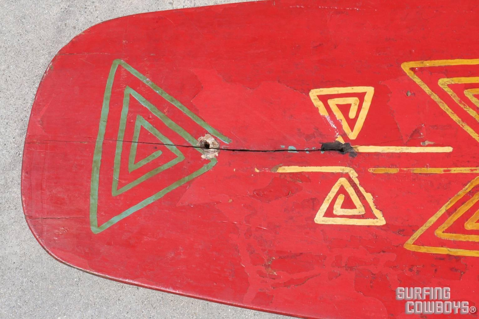 1920s Bentwood Surfboard with Original Painted Tiki Decoration For Sale 3