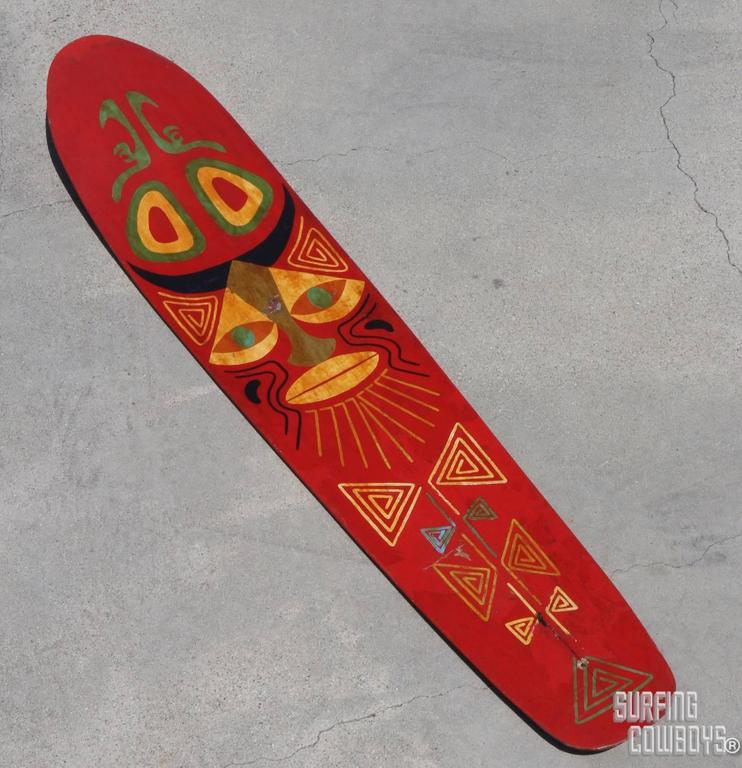 1920s Bentwood Surfboard with Original Painted Tiki Decoration For Sale