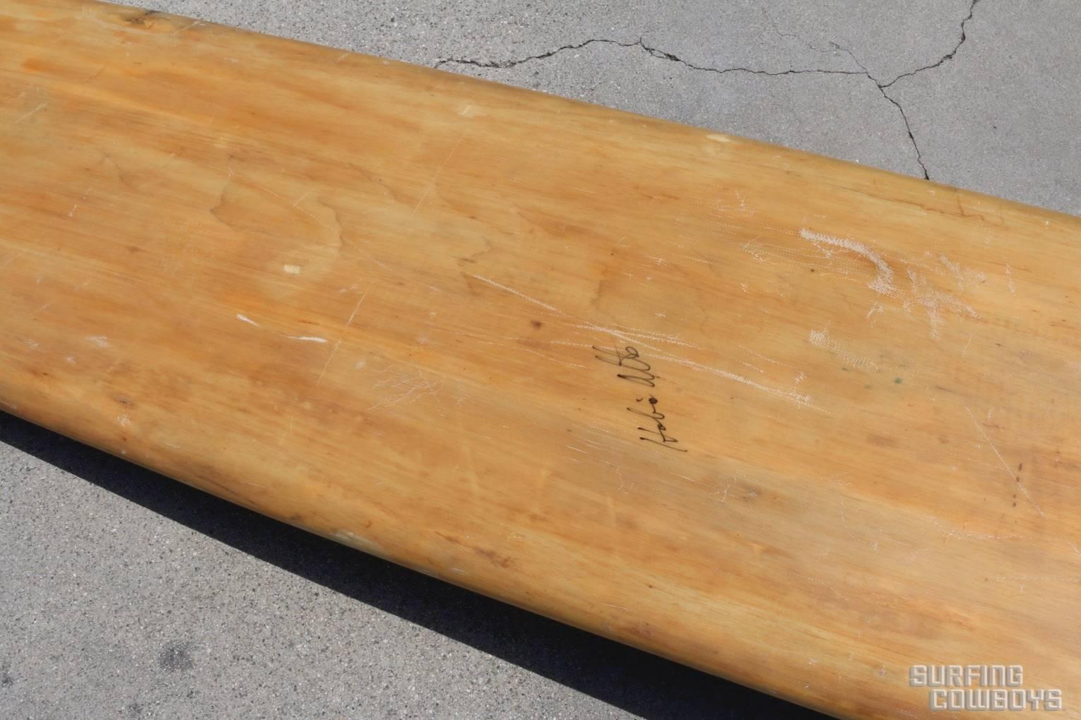 Fiberglass Balsa Wood Surfboard, Circa 1950, All Original, Signed by Hobie Alter For Sale