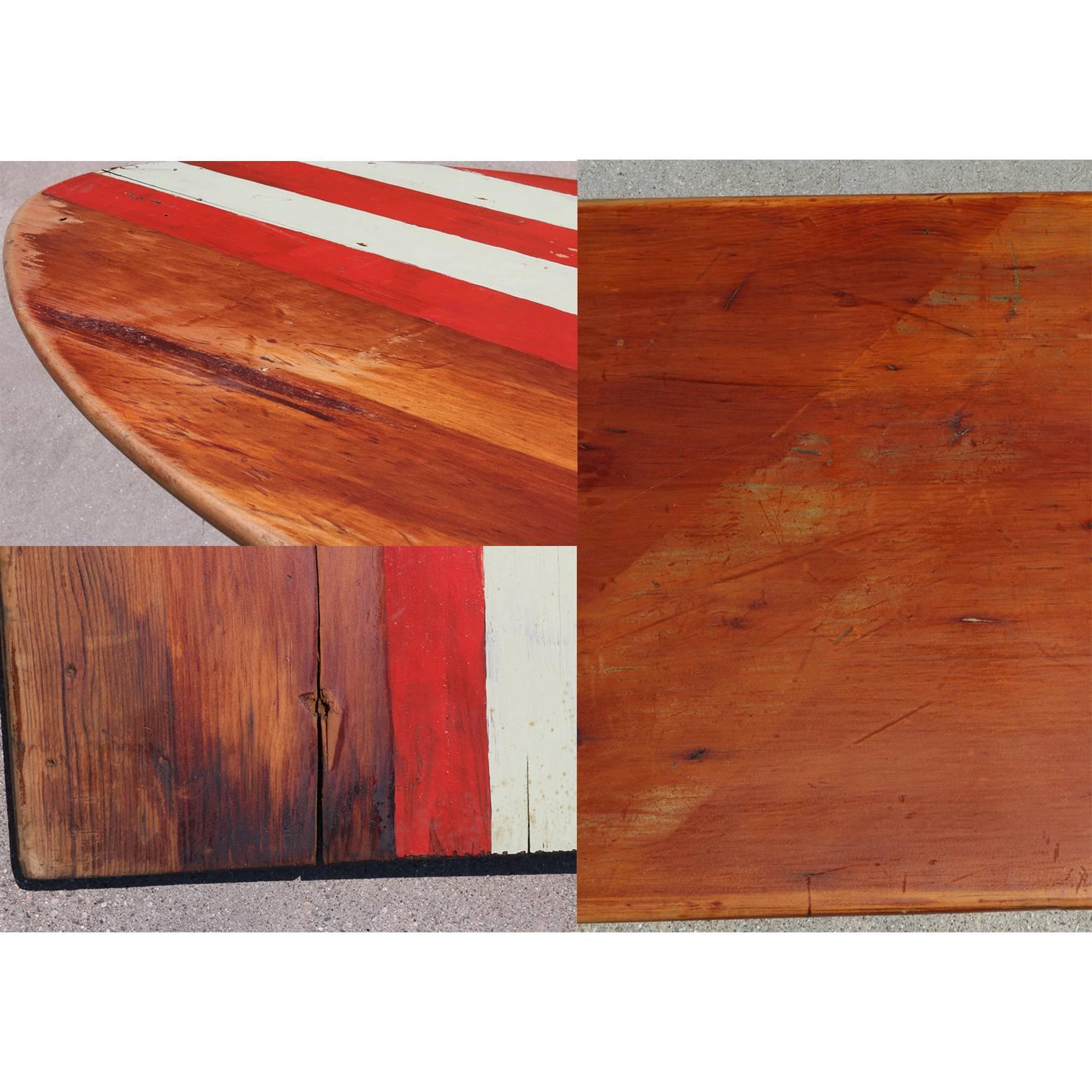 Wooden Surfboard with Stripes, All Original, Circa 1930s For Sale 3